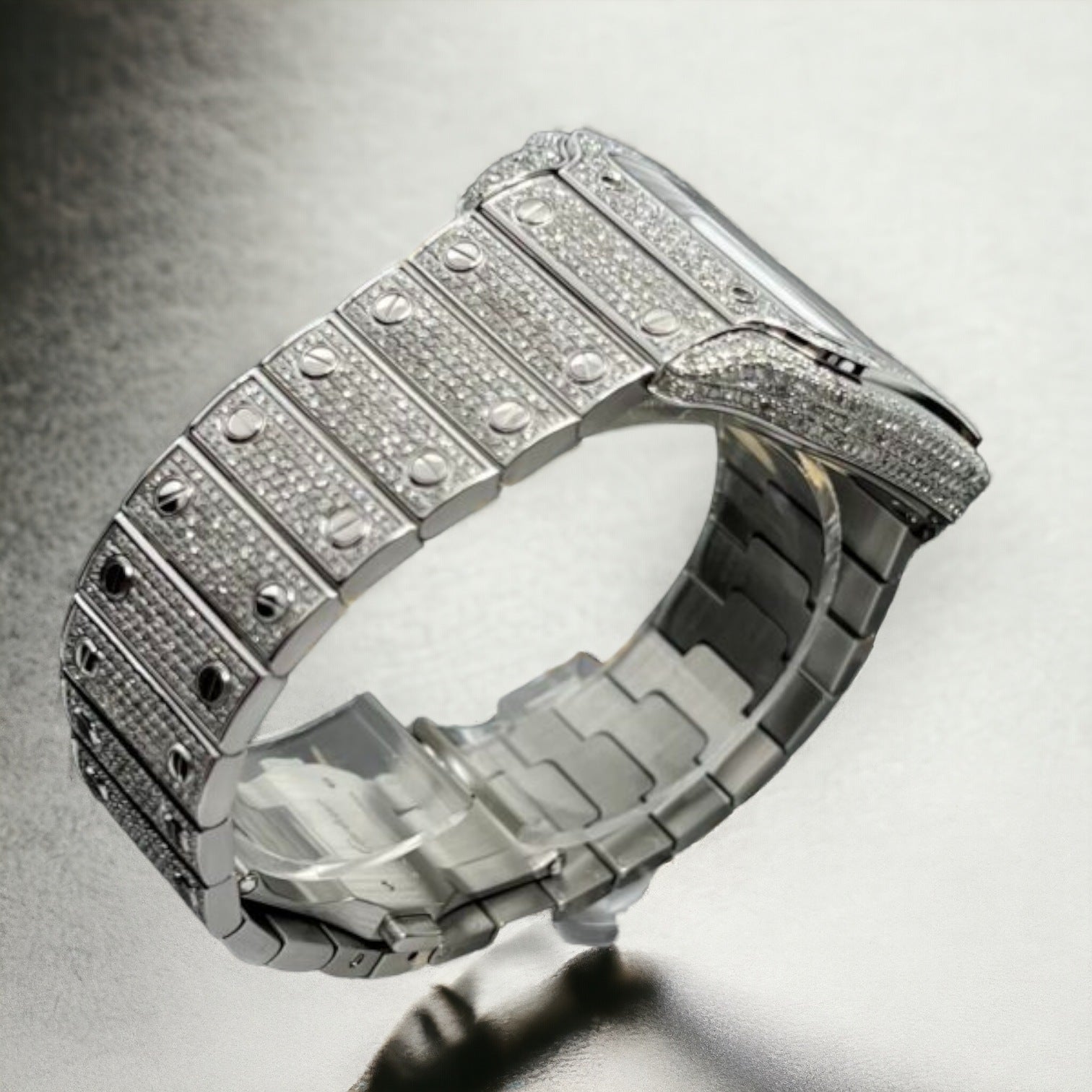 Santos De Cartier Iced Out Diamond – Roman Blue Dial