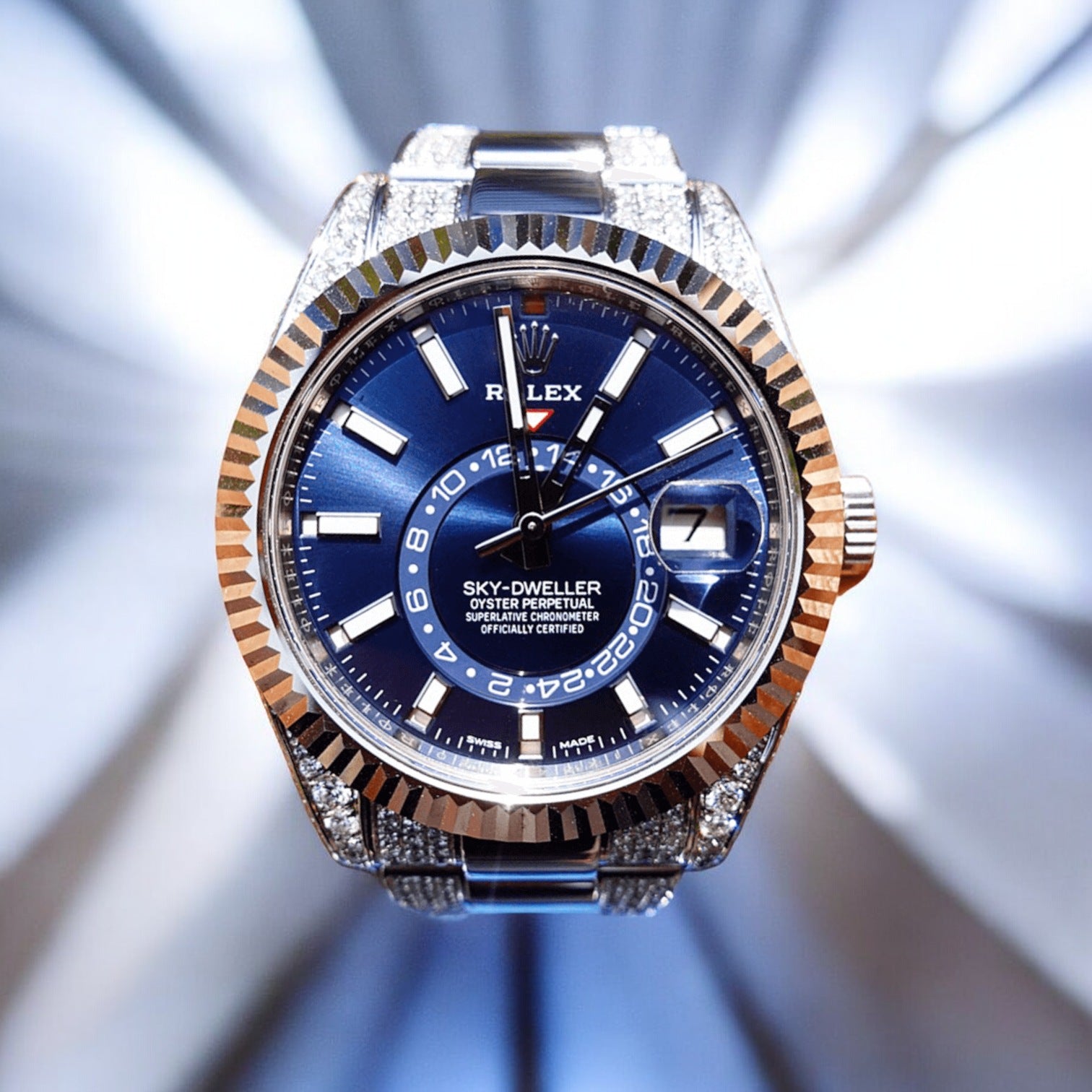 Sky-Dweller – Oyster – Blue Dial – Custom Diamond-Set - Iced out