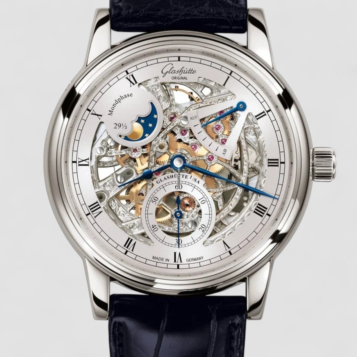 Senator Moon Phase Skeletonized Edition White Gold Men's Watch