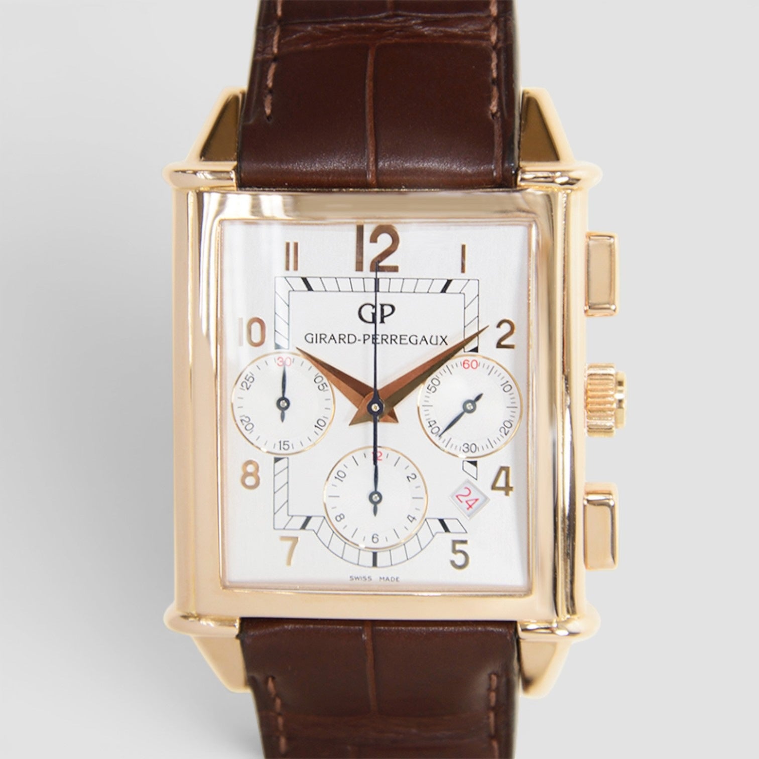 Vintage 1945 XXL 18K Rose Gold Silver Dial Chronograph