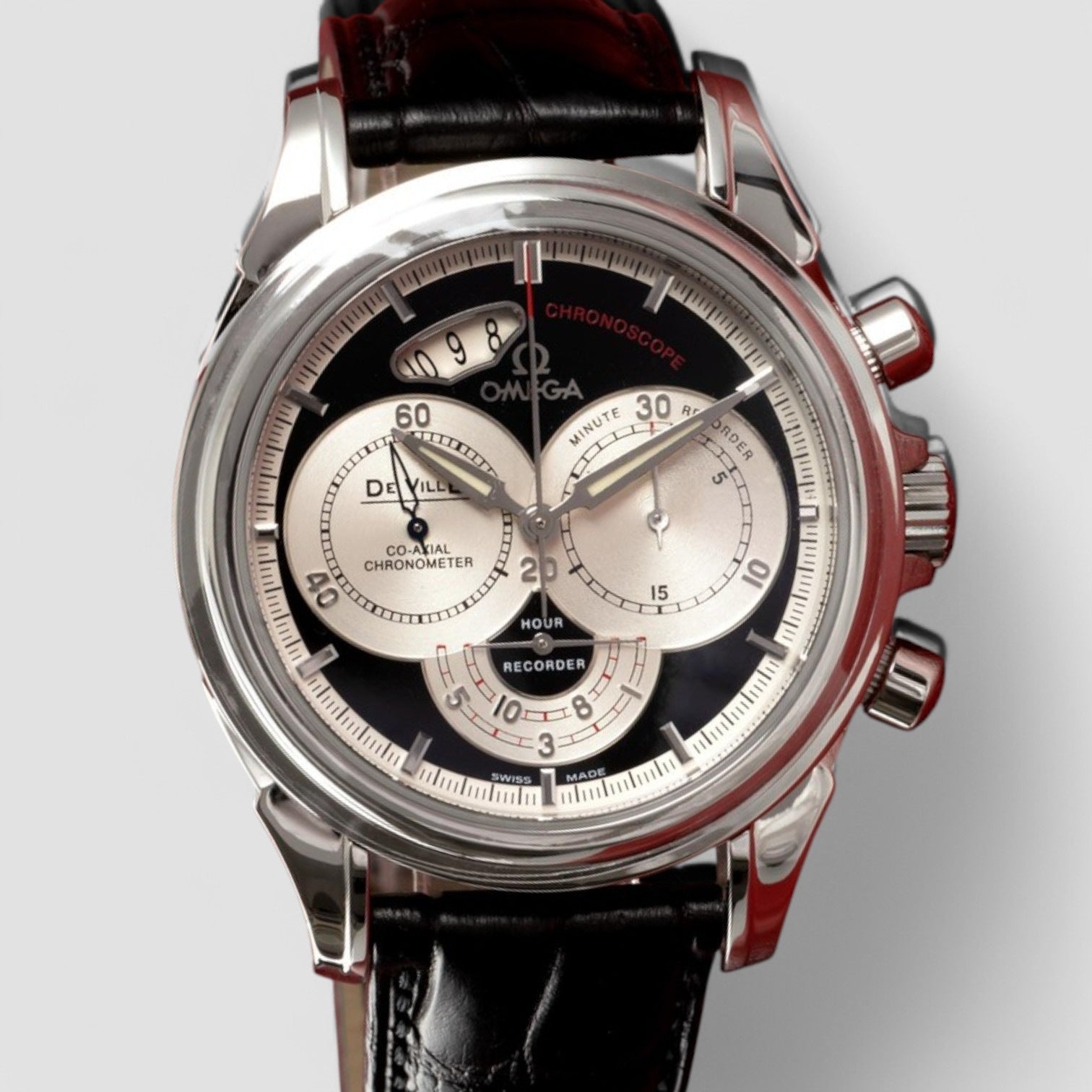 De Ville Co-Axial Chronograph Black Dial SS Description