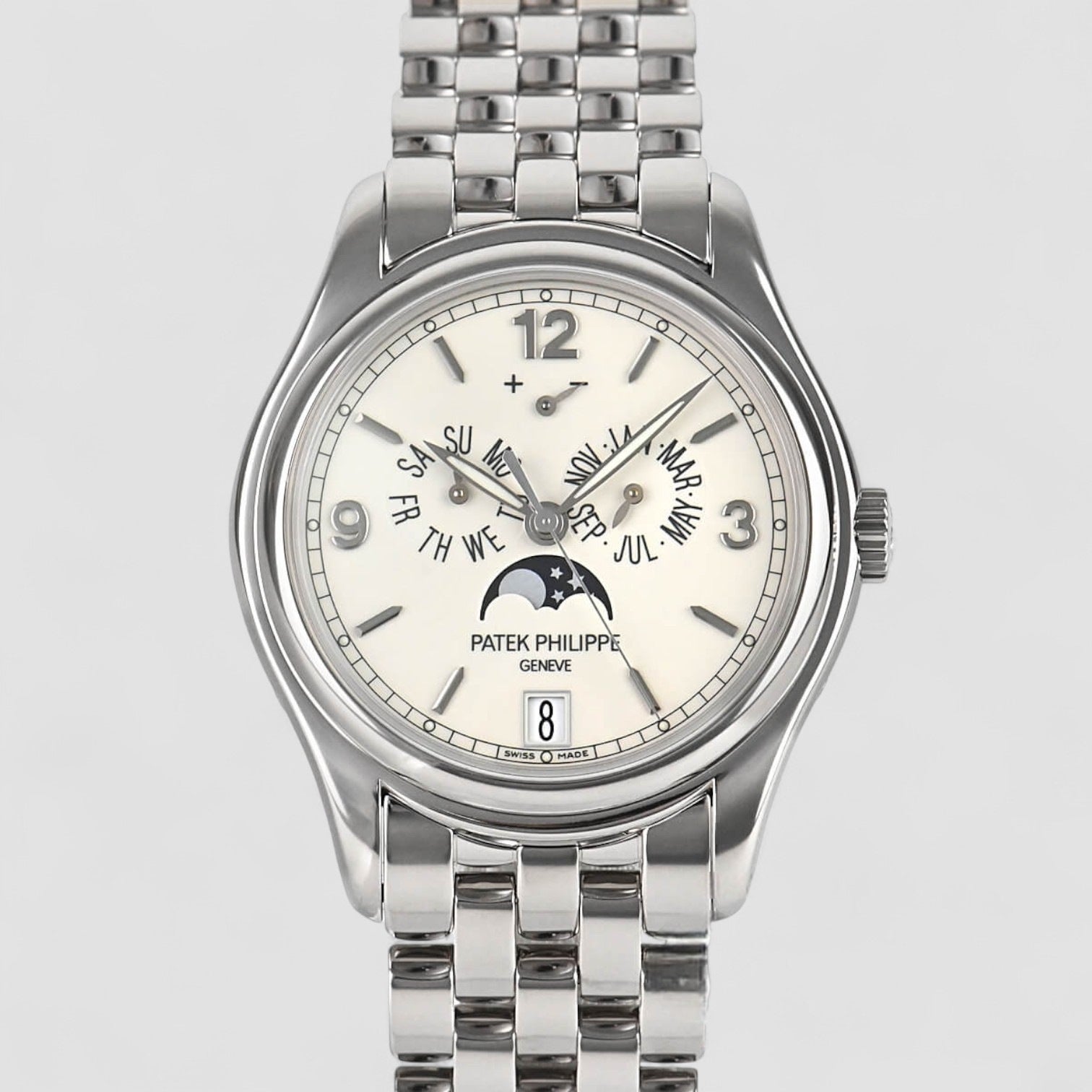 Annual Calendar 18k White Gold Porcelain Dial Bracelet