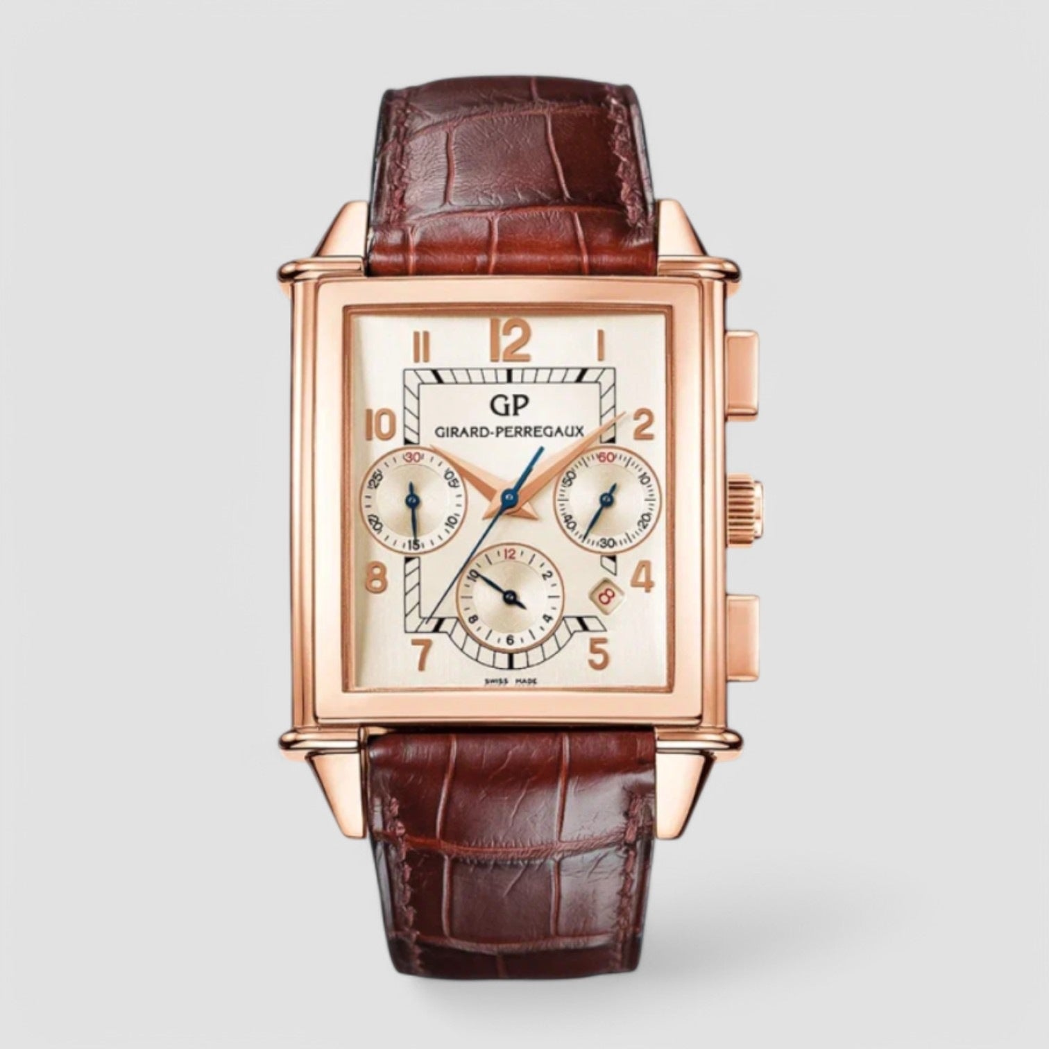 Vintage 1945 Silver Dial 18kt Rose Gold Brown Leather Men's Watch