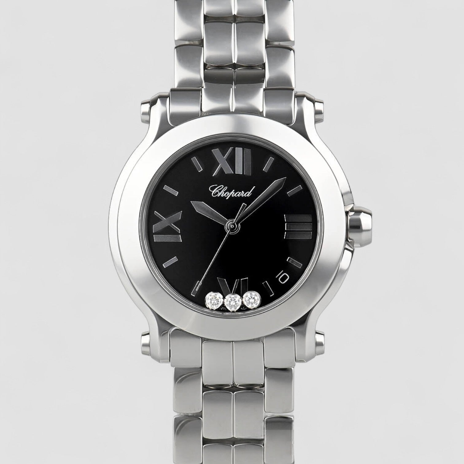 Happy Sport Black Dial with Three Floating Diamonds Ladies Watch