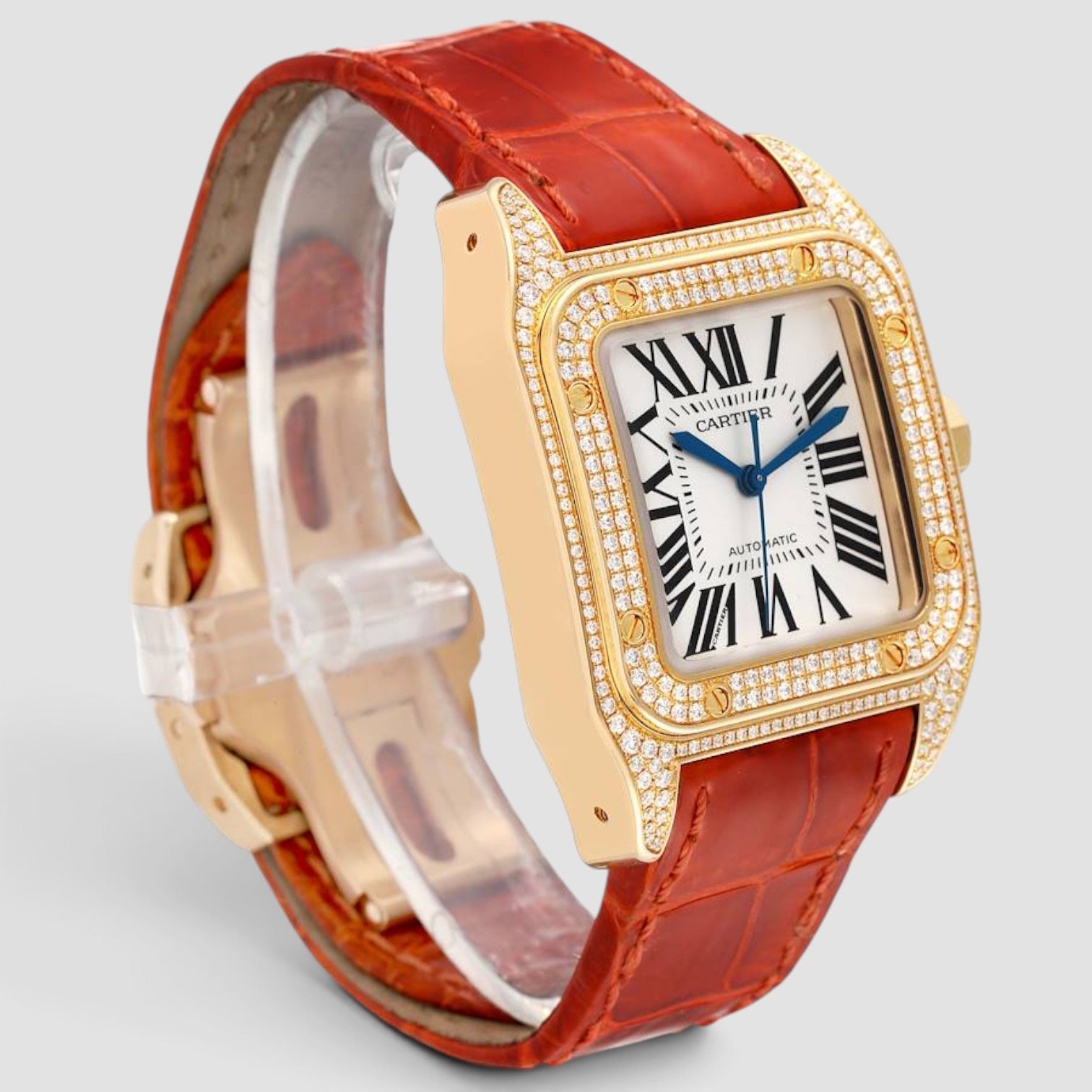 Santos 100 Midsize 18K Yellow Gold Diamond-Set Bezel