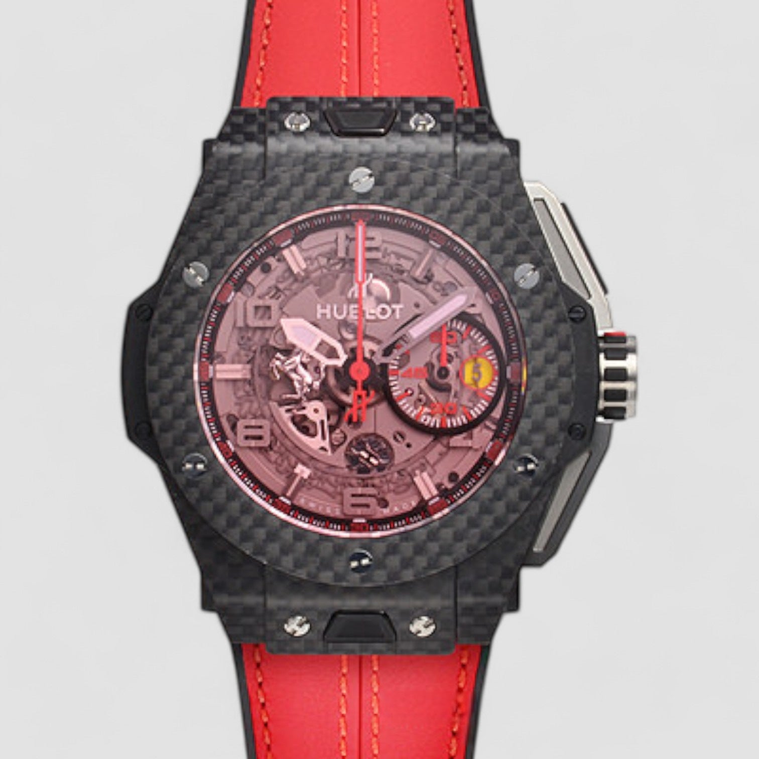 Big Bang Unico Ferrari Skeleton Pink Arabic Carbon Fiber Case Leather 45mm