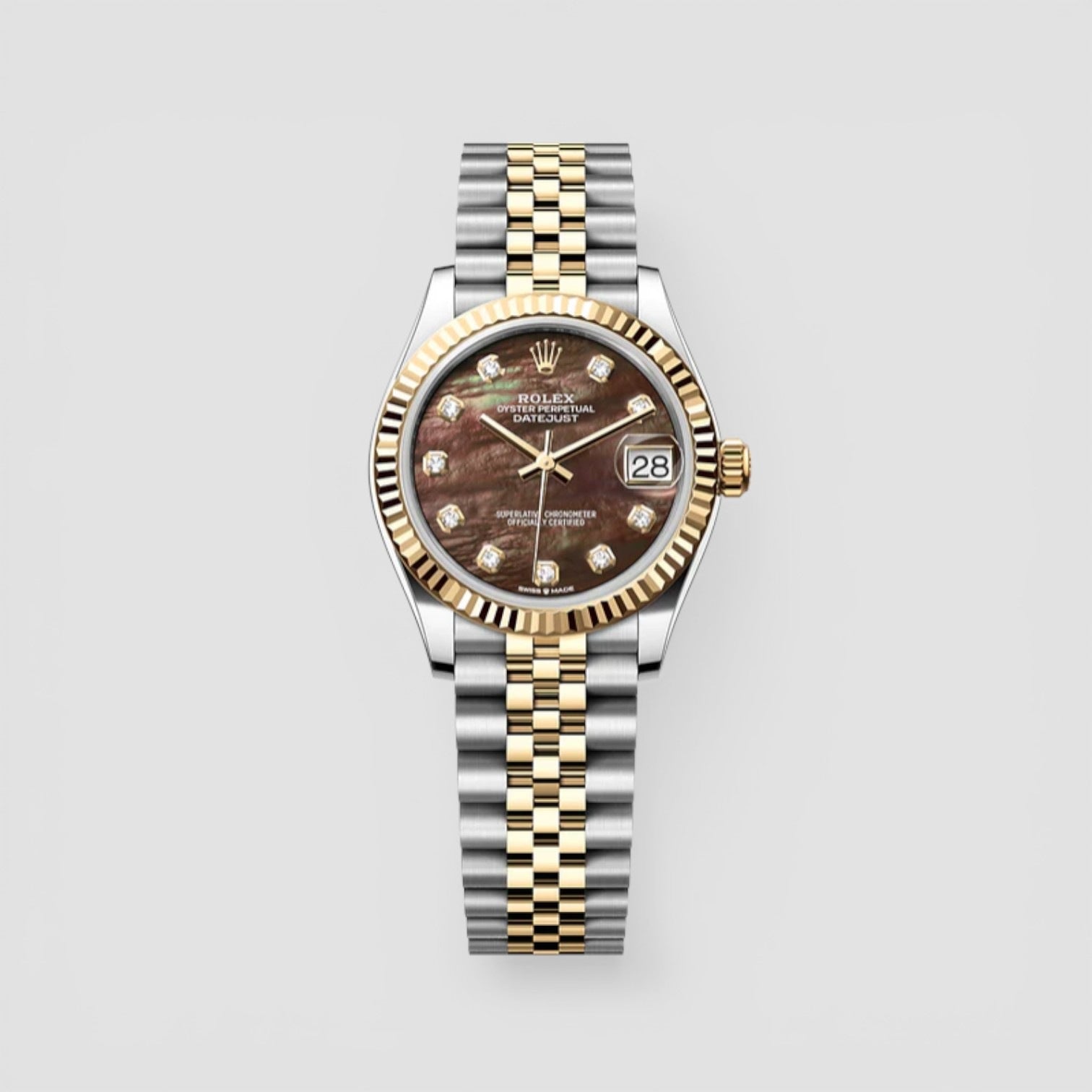 Datejust Midsize Steel Yellow Gold Mother Of Pearl Diamond Dial Ladies Watch