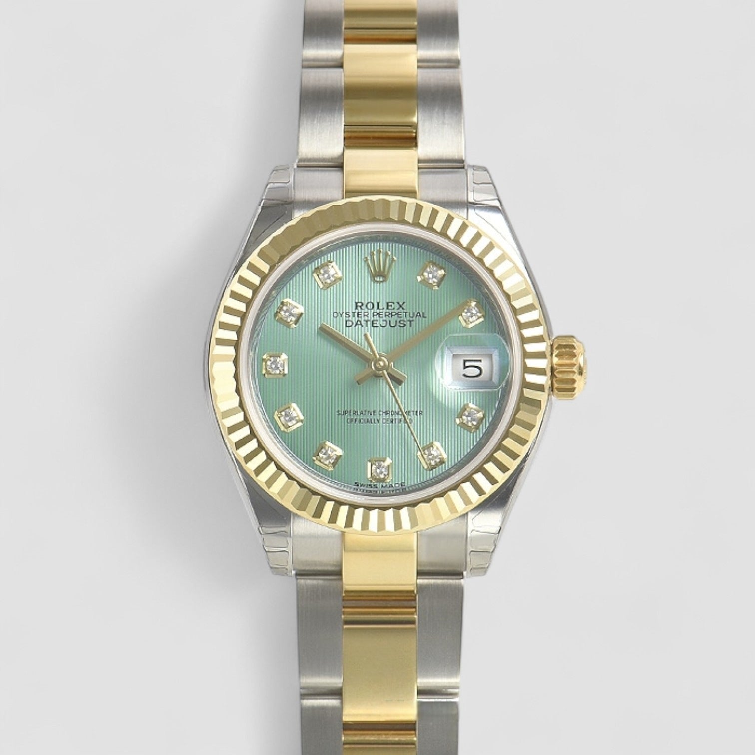 Lady-Datejust Mint Green Diamond Dial 18L Yellow Gold 28mm