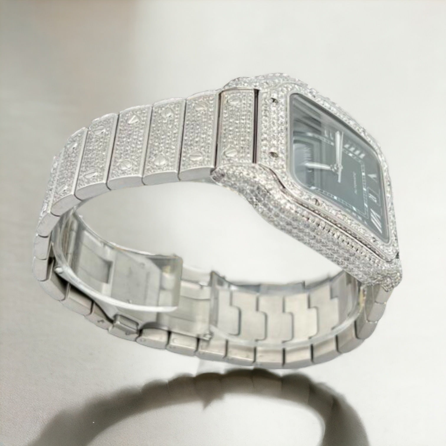 Santos De Cartier Iced Out Diamond – Roman Green Dial