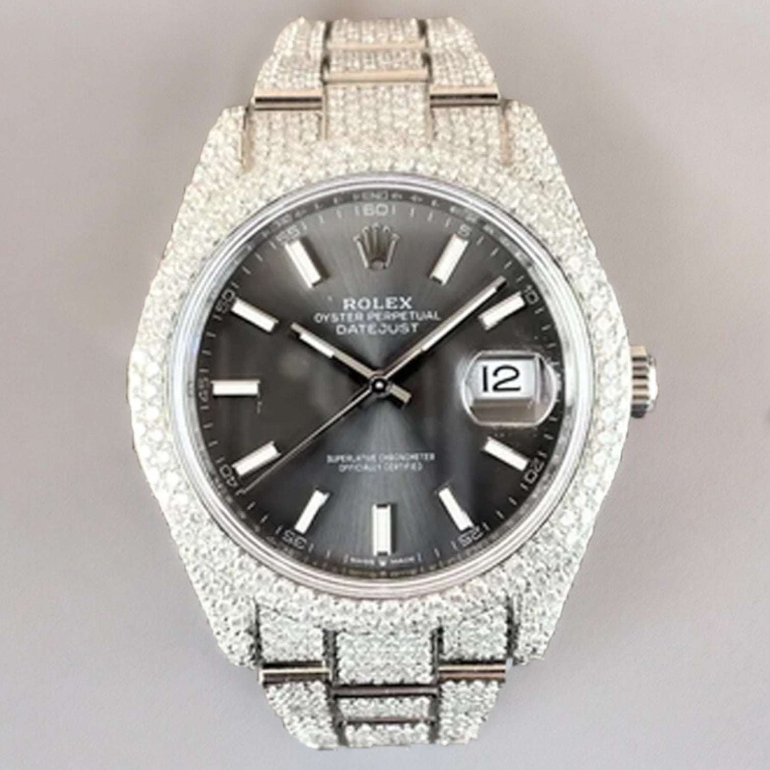 Datejust 41 Full Iced out – Diamonds – Grey Dial – Oyster