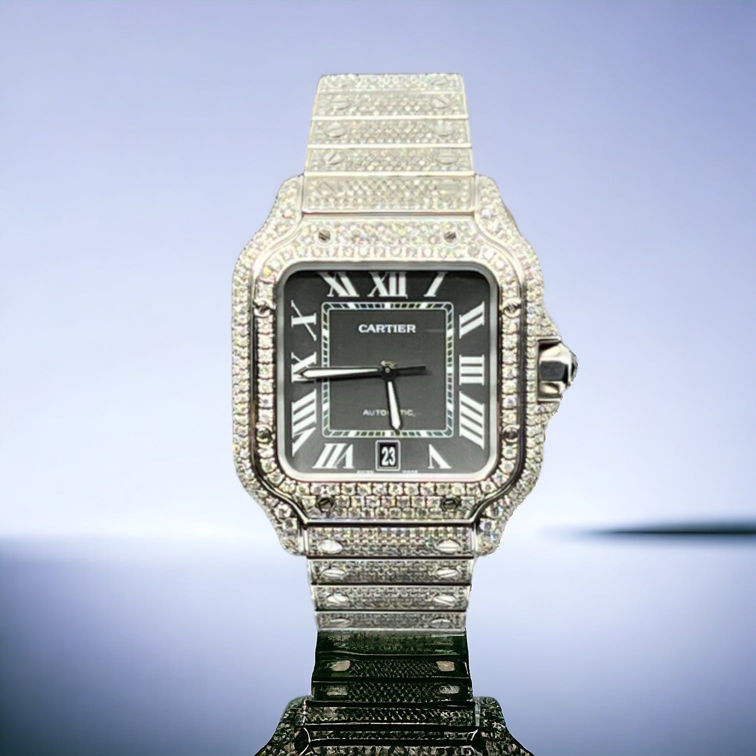 Santos Iced Out Diamond– Large – Grey Dial
