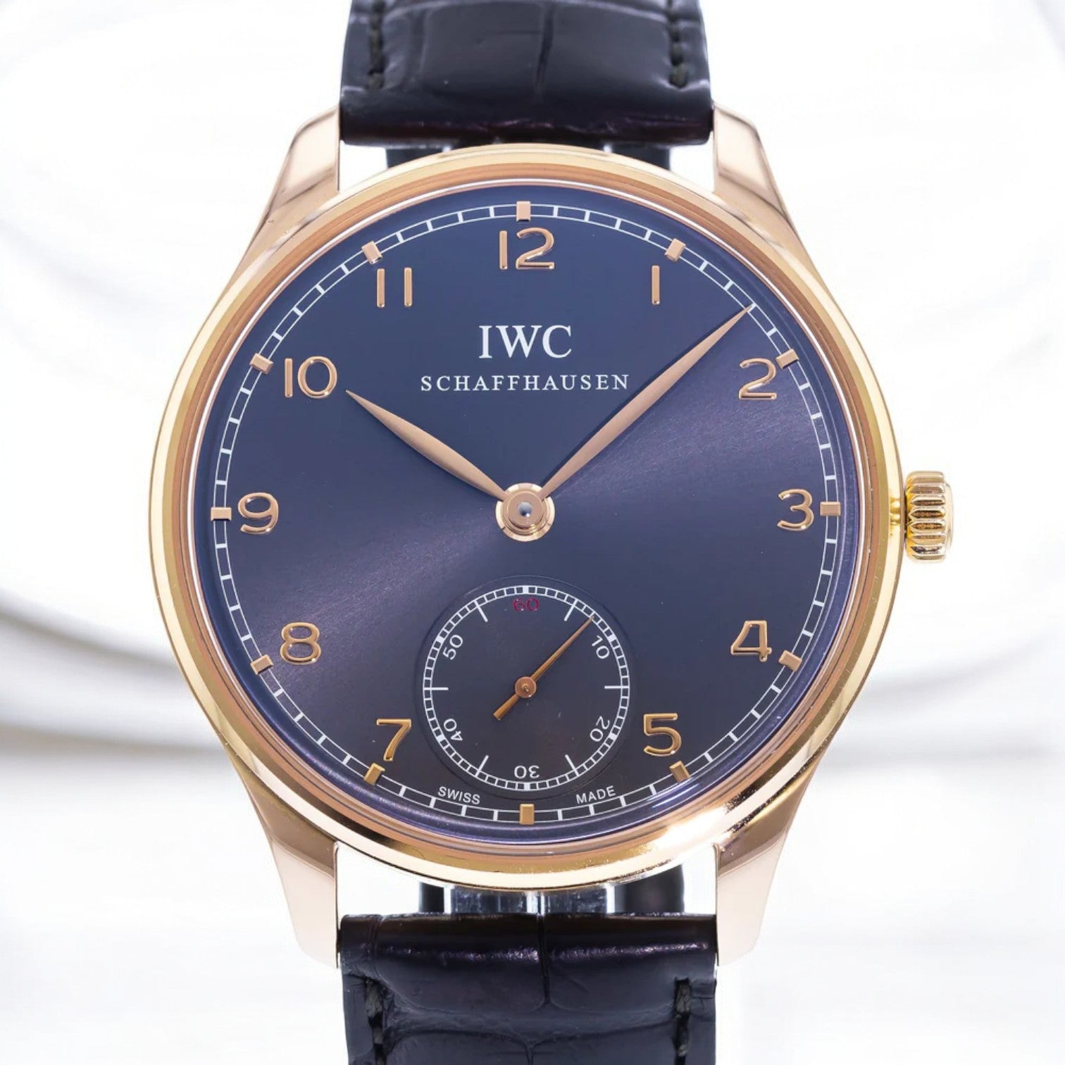 Portuguese Hand Wound Silver Dial 18K Rose Gold