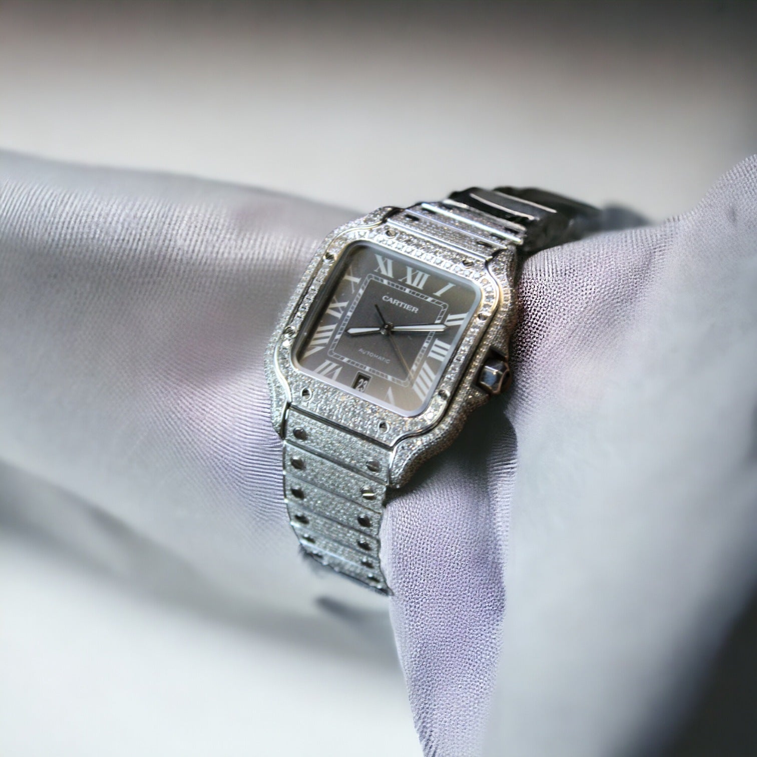 Santos Iced Out Diamond– Large – Grey Dial