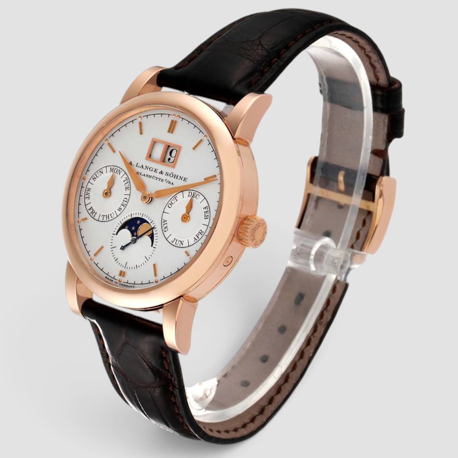 Saxonia Annual Calendar 38mm 18K Rose Gold Silver Dial