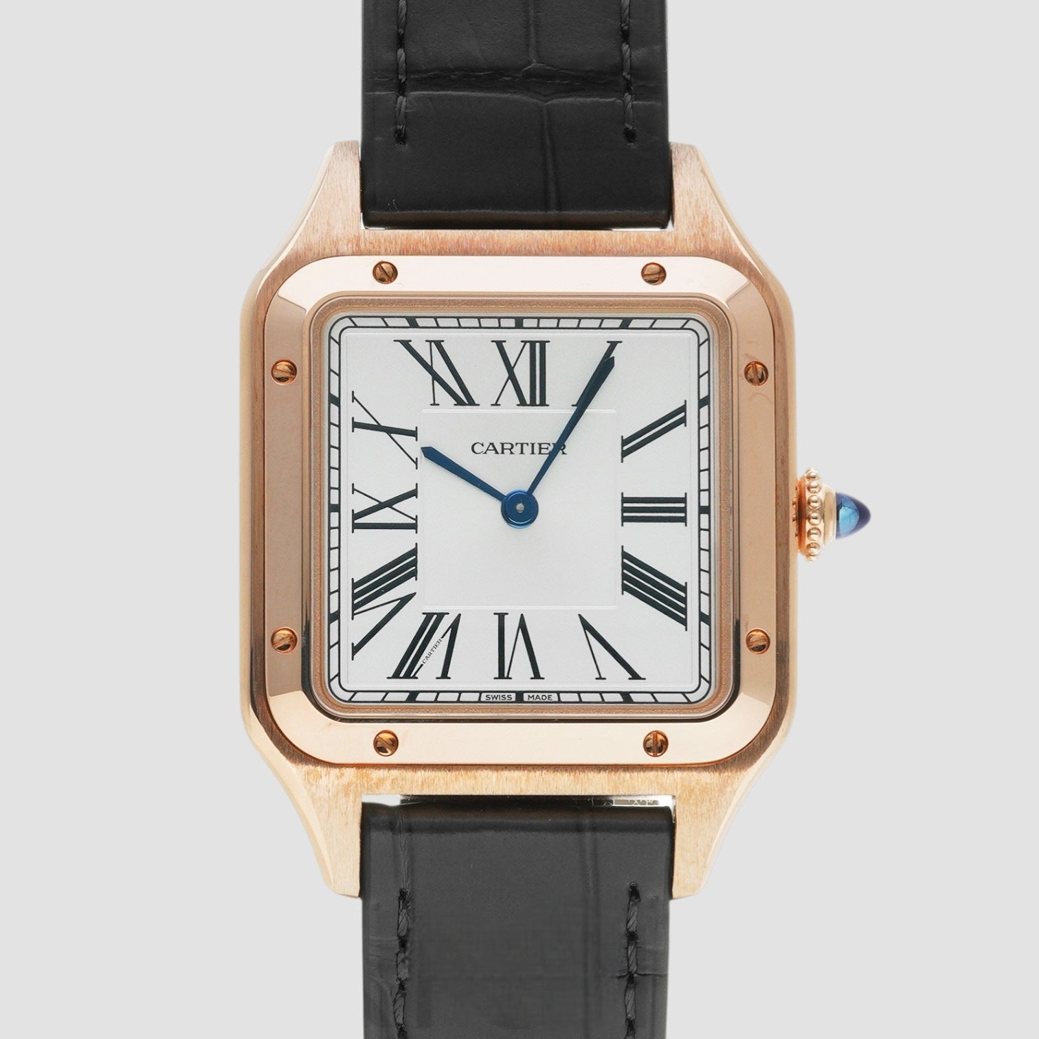 Santos-dumont 18kt Rose Gold Silver Dial Men's Large Watch