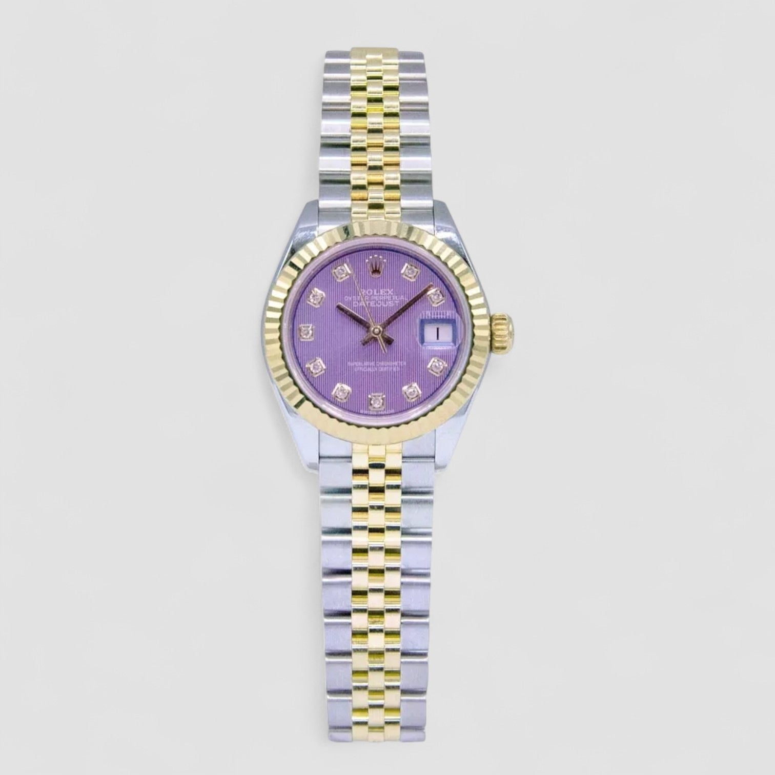 Lady Datejust 28mm Lavender Diamond Dial Two Tone Watch