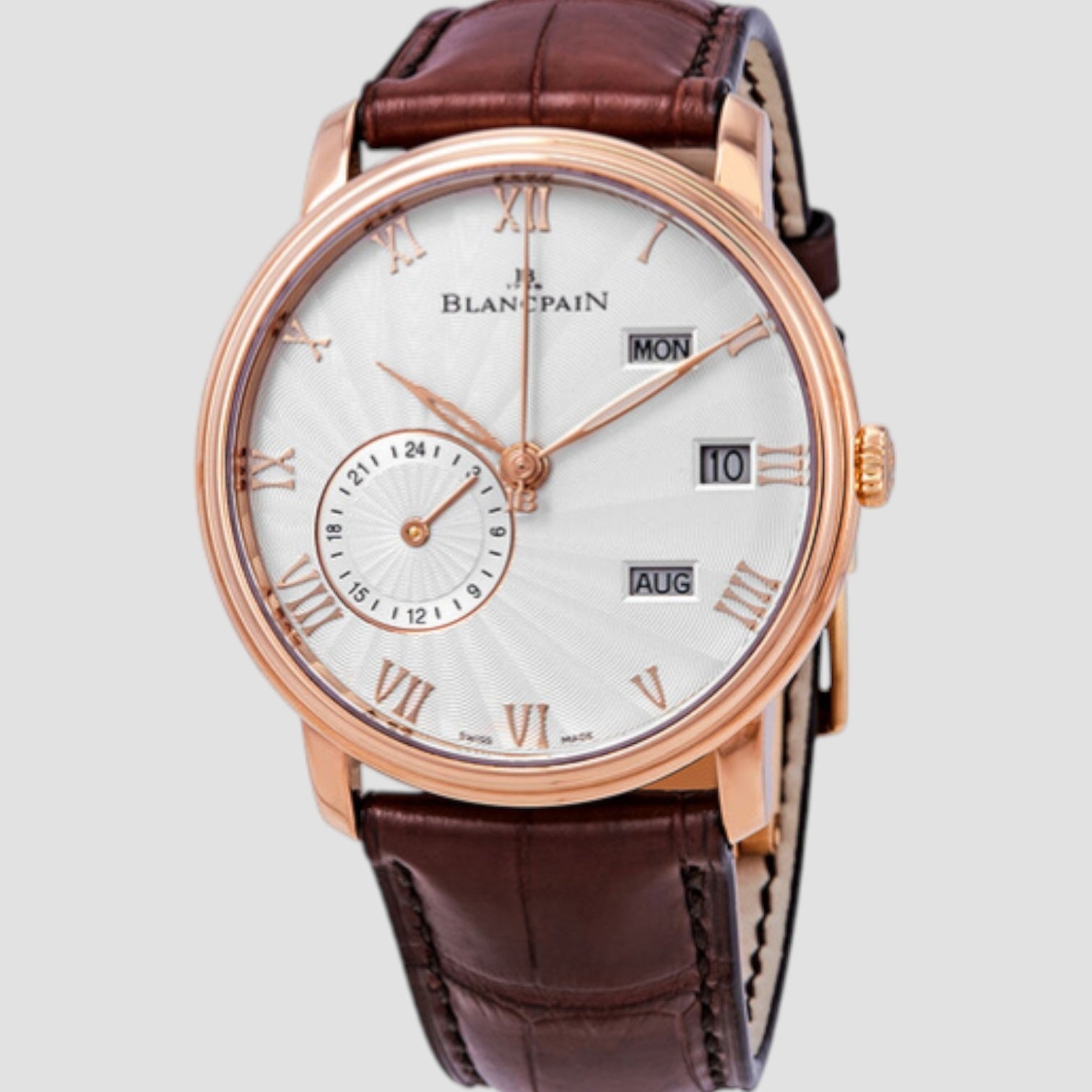 Villeret Silver Dial 18kt Rose Gold Brown Leather Men's Watch