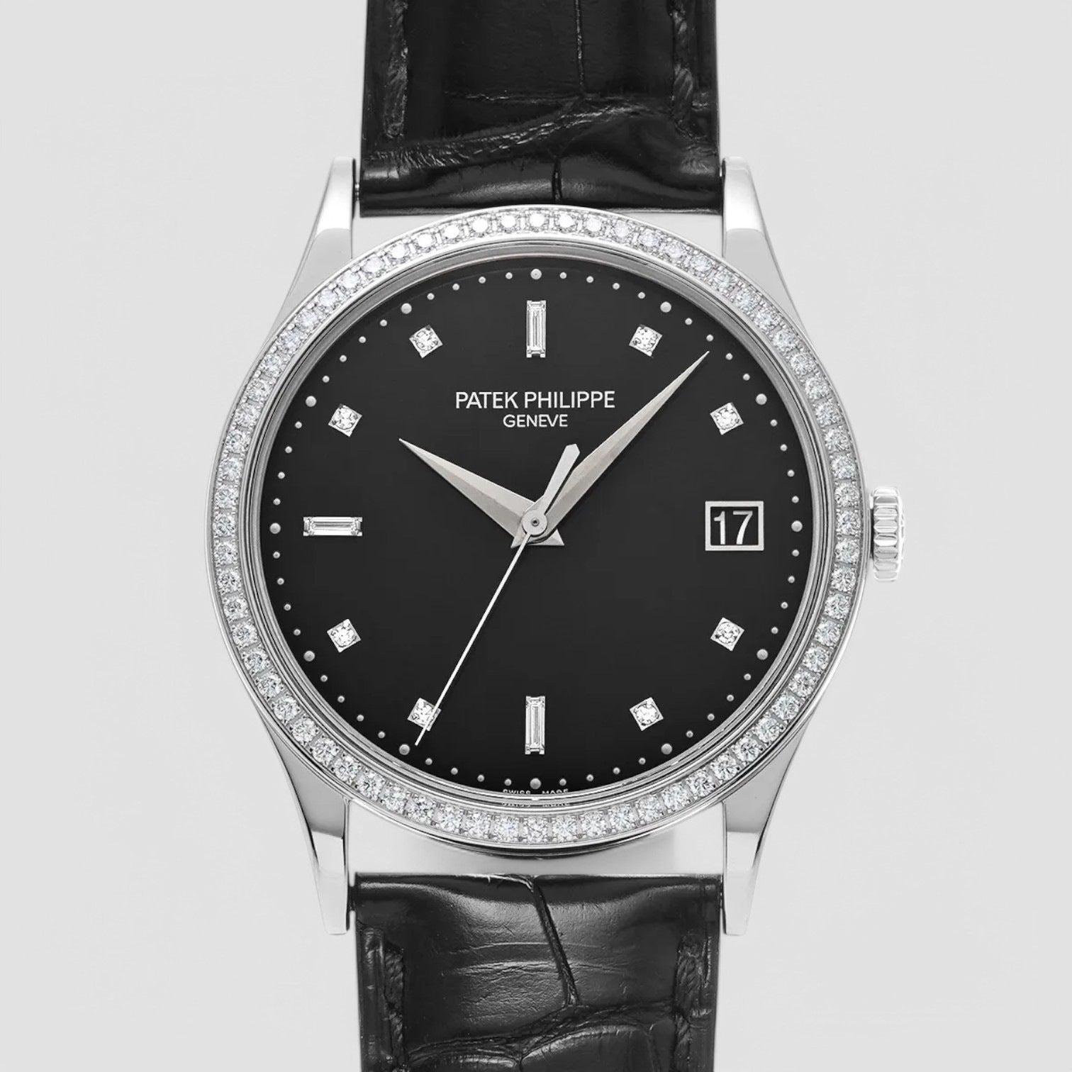 Calatrava 18K White Gold Black Dial / Diamond Bezel