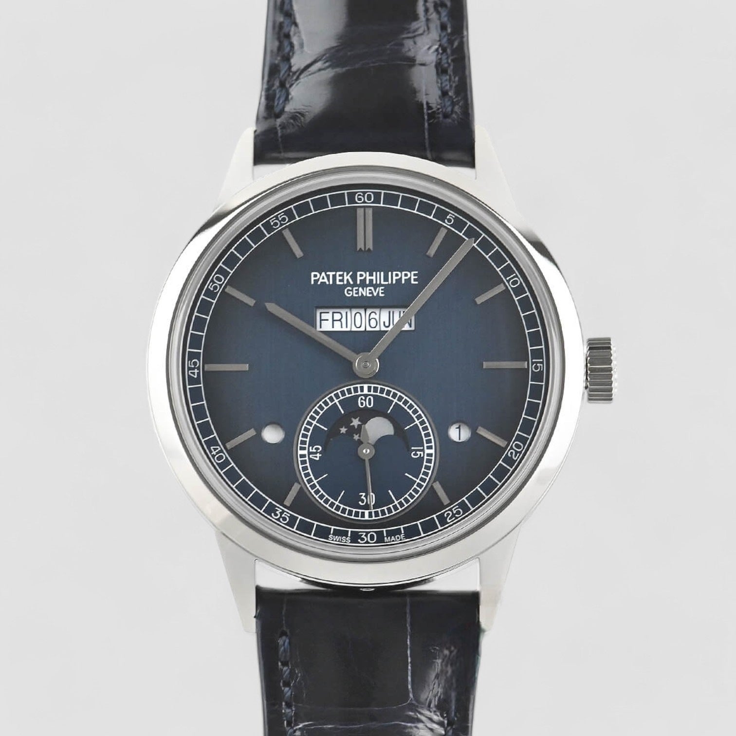 In Line Perpetual Calendar Platinum Blue Dial