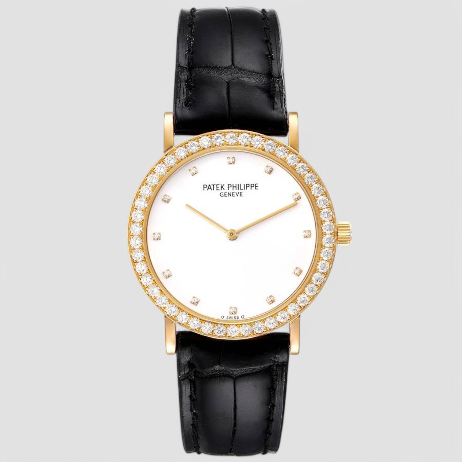 Calatrava Yellow Gold White Dial Diamond Watch