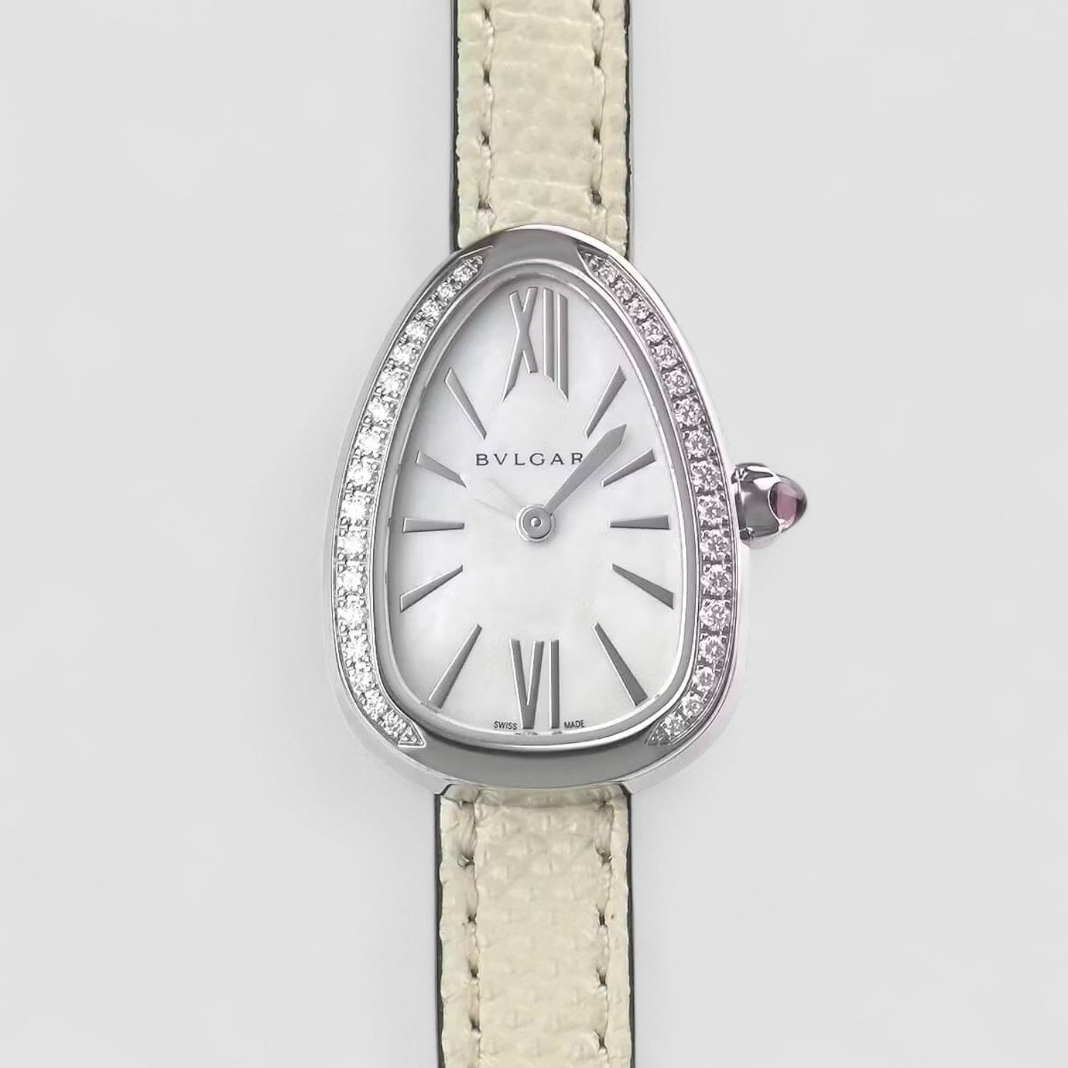 Serpenti White Mother of Pearl Dial Ladies Double Leather Watch
