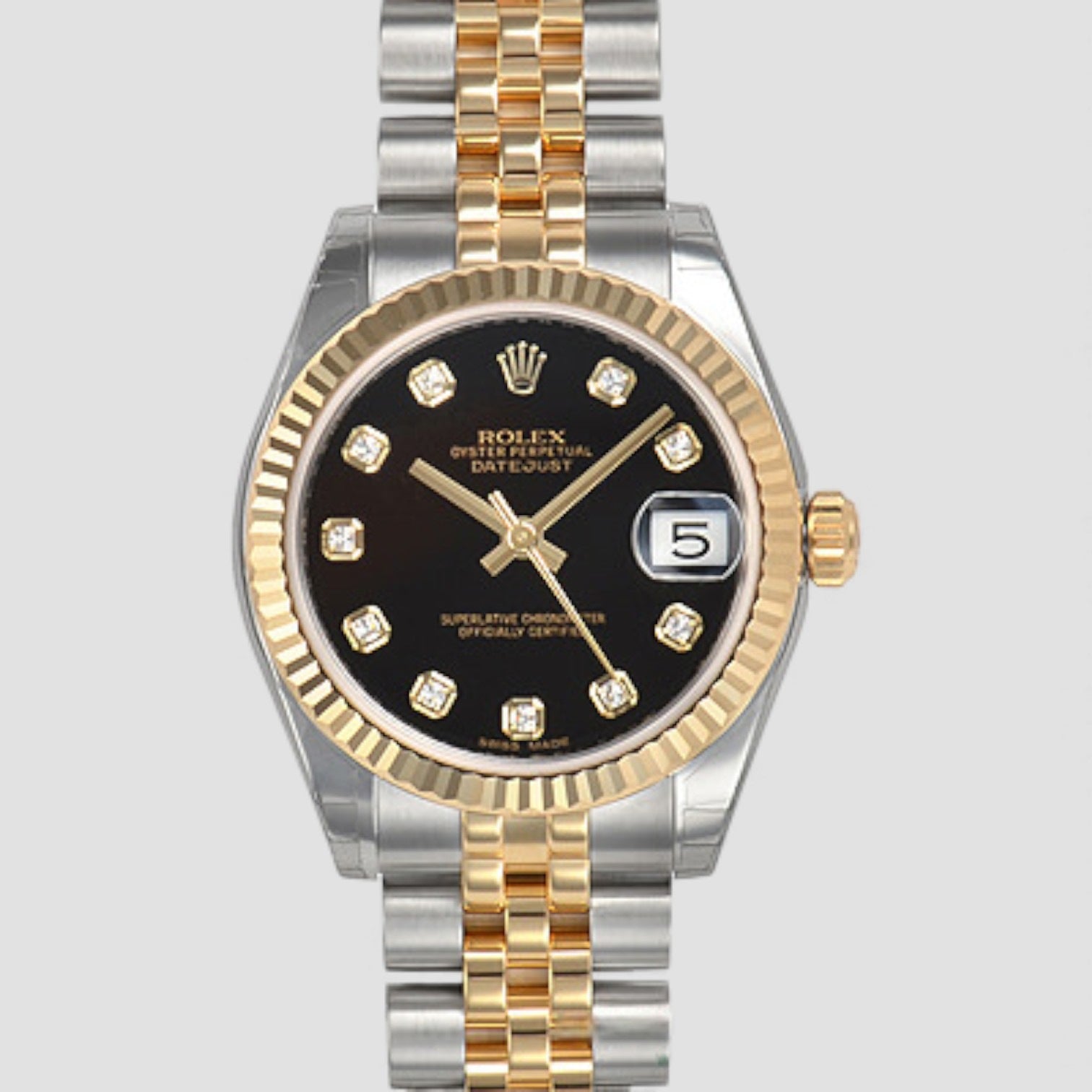 Datejust Midsize Steel Yellow Gold Black Diamond Dial Ladies Watch