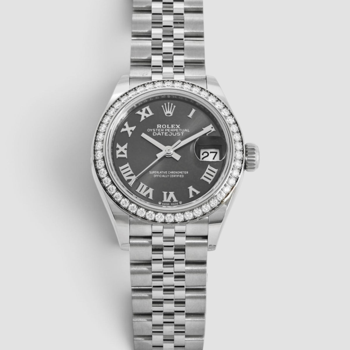 Lady-Datejust 28 Grey Roman Diamond Dial