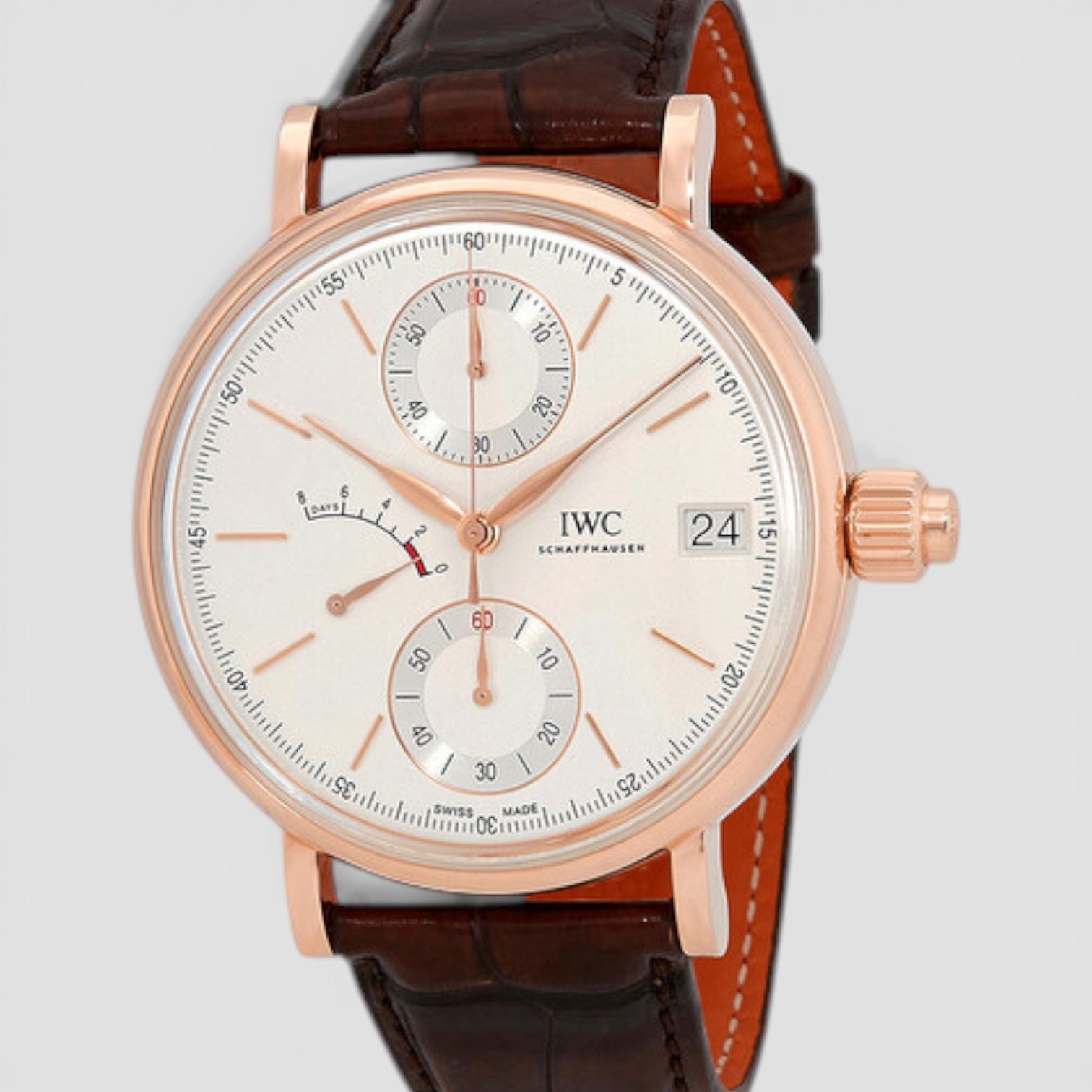 Portofino Monopusher Silver-Plated Dial Chronograph 18K Rose Gold Men's Watch