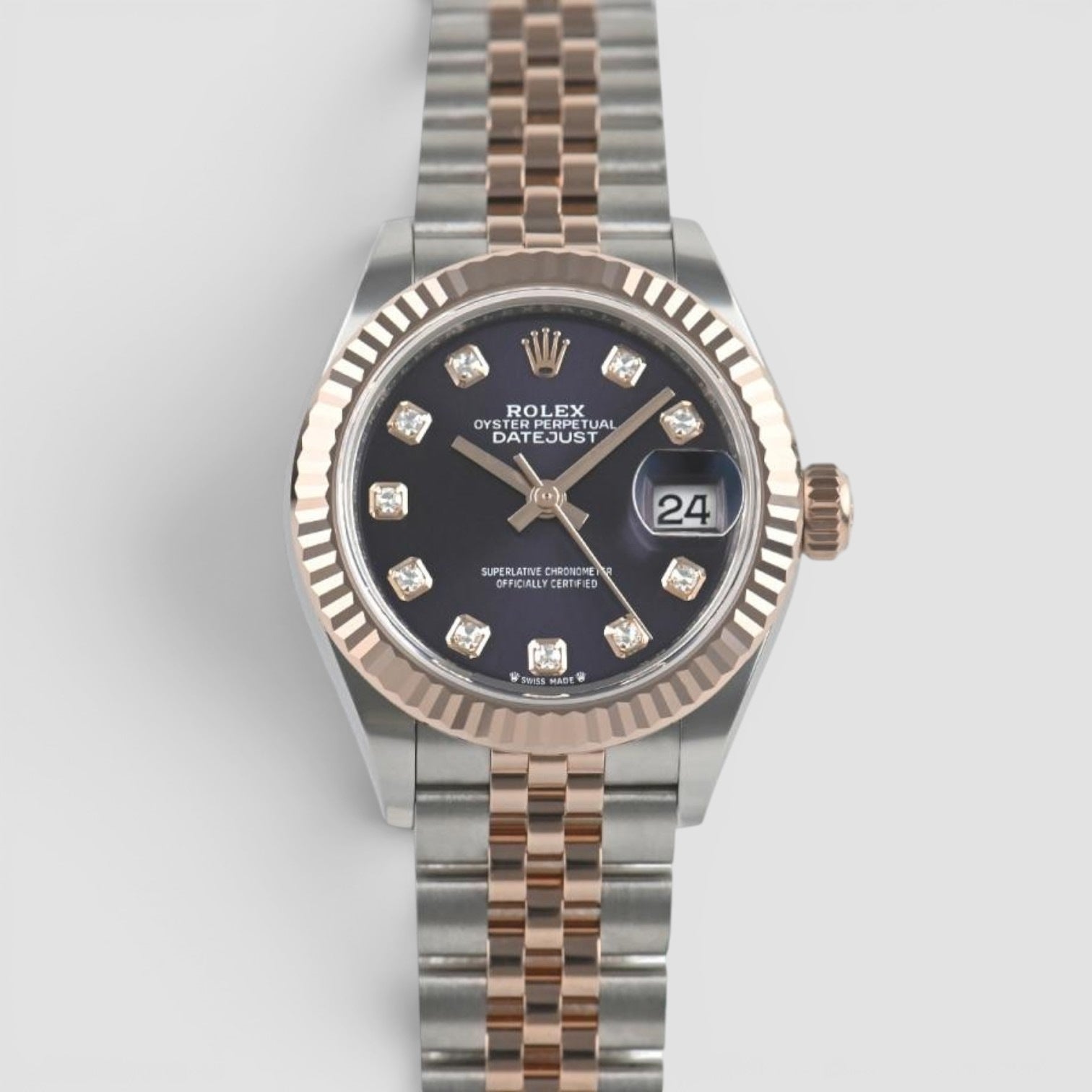 Lady-Datejust 28mm Steel & Everose Gold Aubergine Diamond Dial