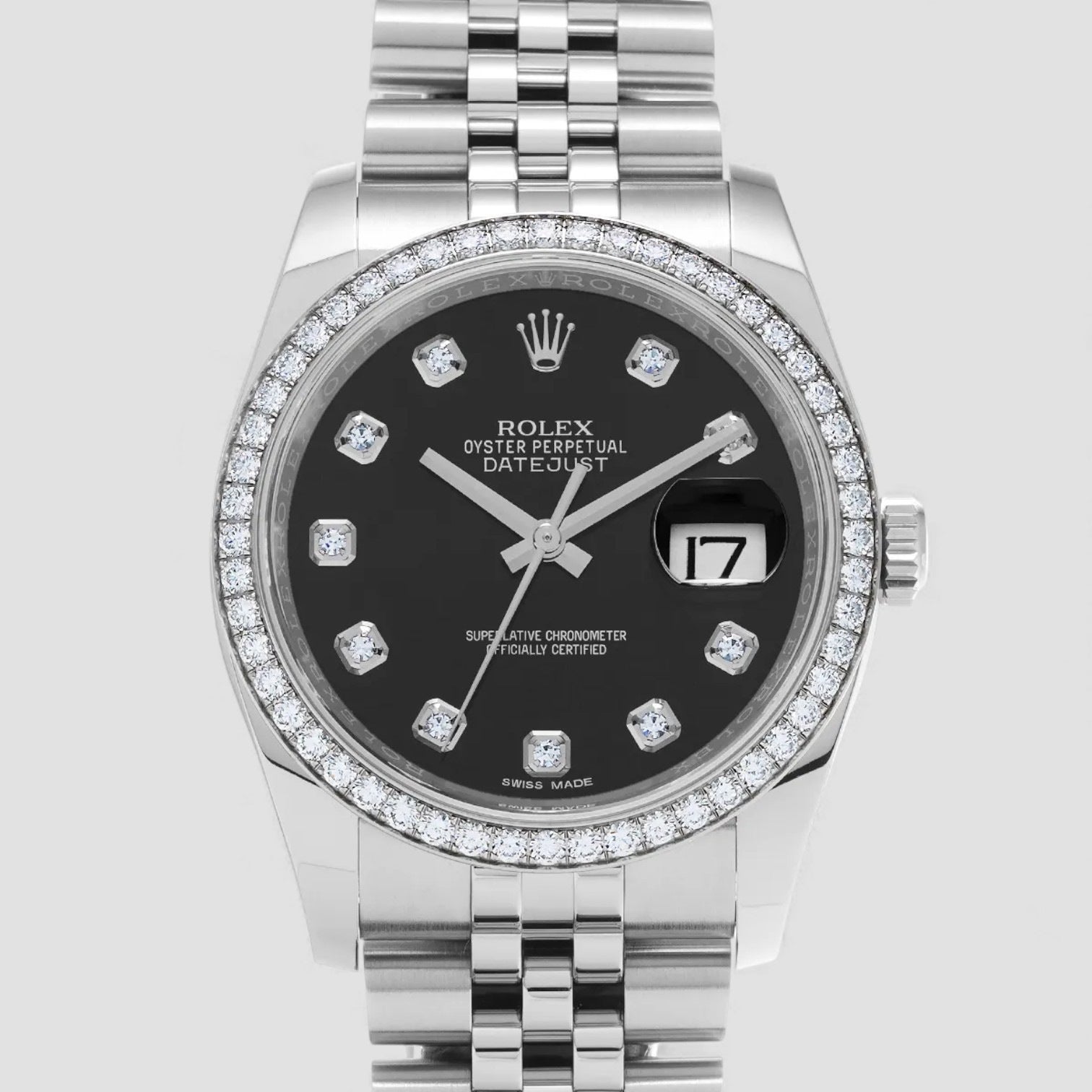 Datejust Black Dial Diamond Steel Mens Watch