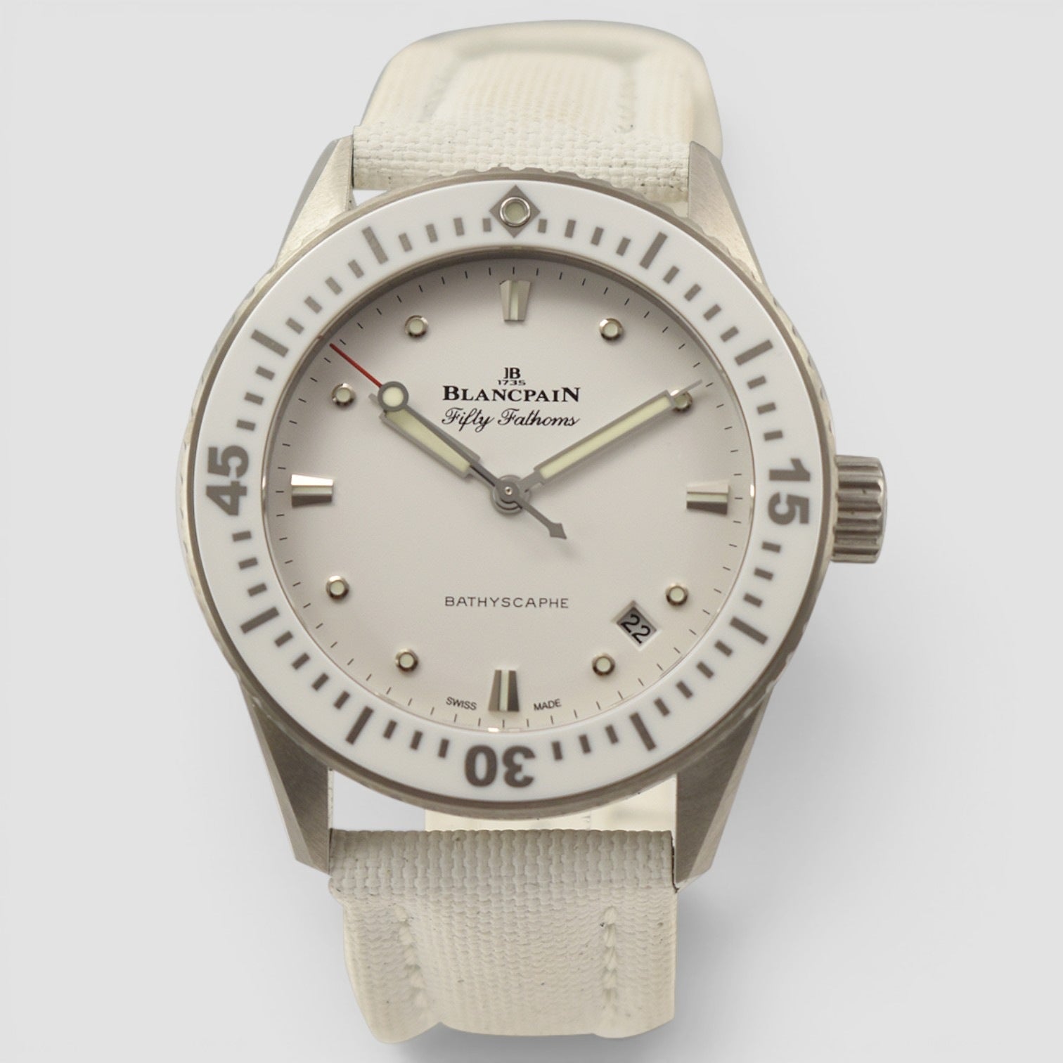 Fifty Fathoms Bathyscaphe 38mm Steel White Dial