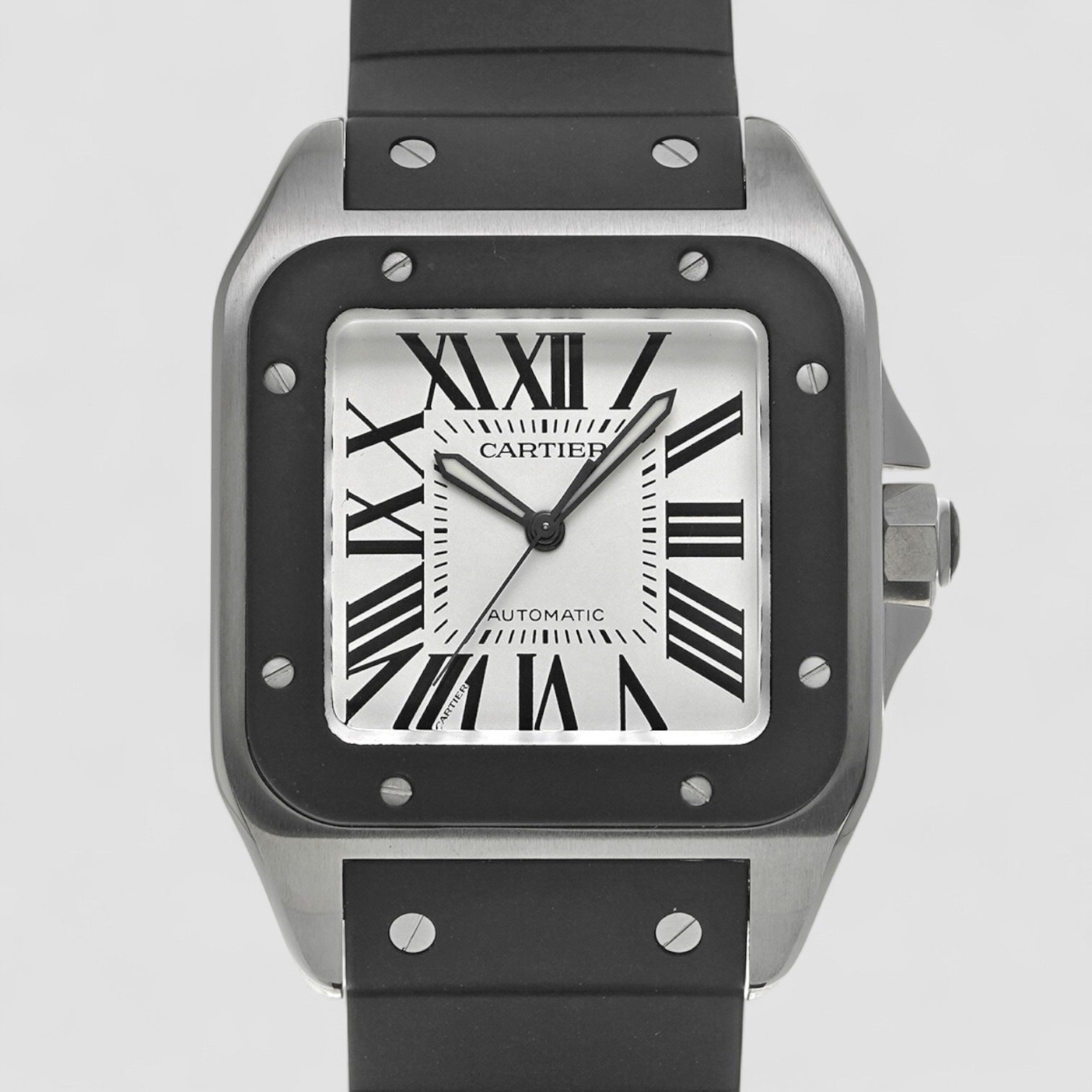 Santos 100 Steel Black Rubber Strap Mens Watch