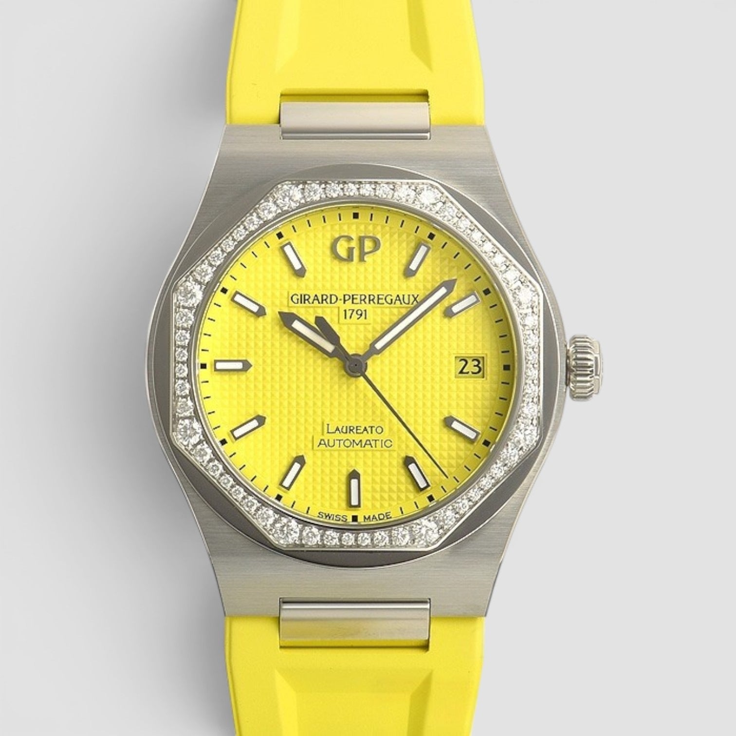 Laureato 38mm Stainless Steel Diamond Dial Yellow Accent