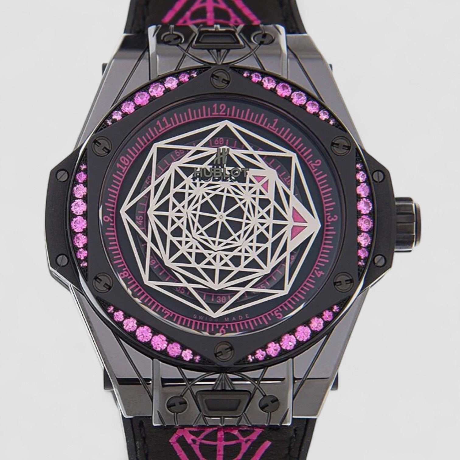 Big Bang Sang Bleu Limted Edition Automatic Diamond Black and Pink Dial Men's Watch