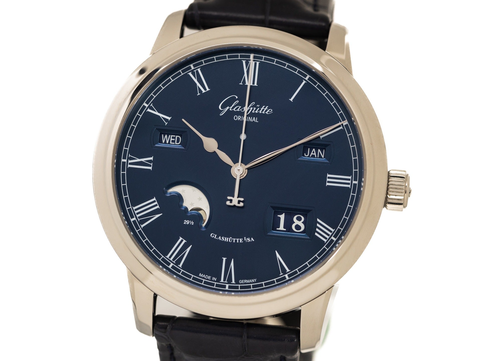 Senator Perpetual Calendar Stainless Steel / Blue / Alligator / Folding