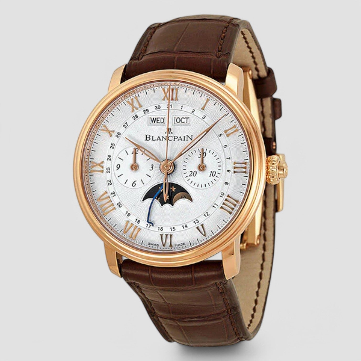 Villeret Silver Dial Chronograph 18kt Rose Gold Brown Leather Men's Watch