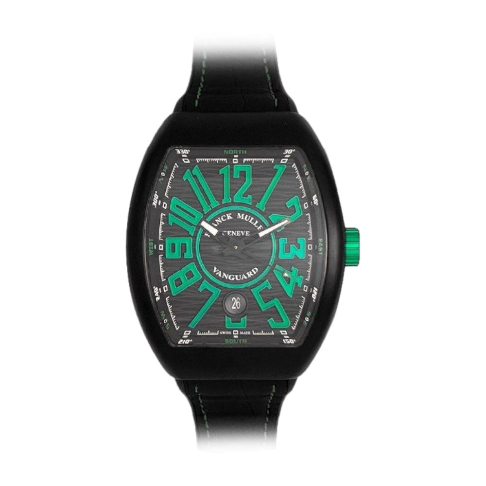 VANGUARD V41 AUTOMATIC DATE GREEN INDEX BLACK PVD CASE 41MM WATCH