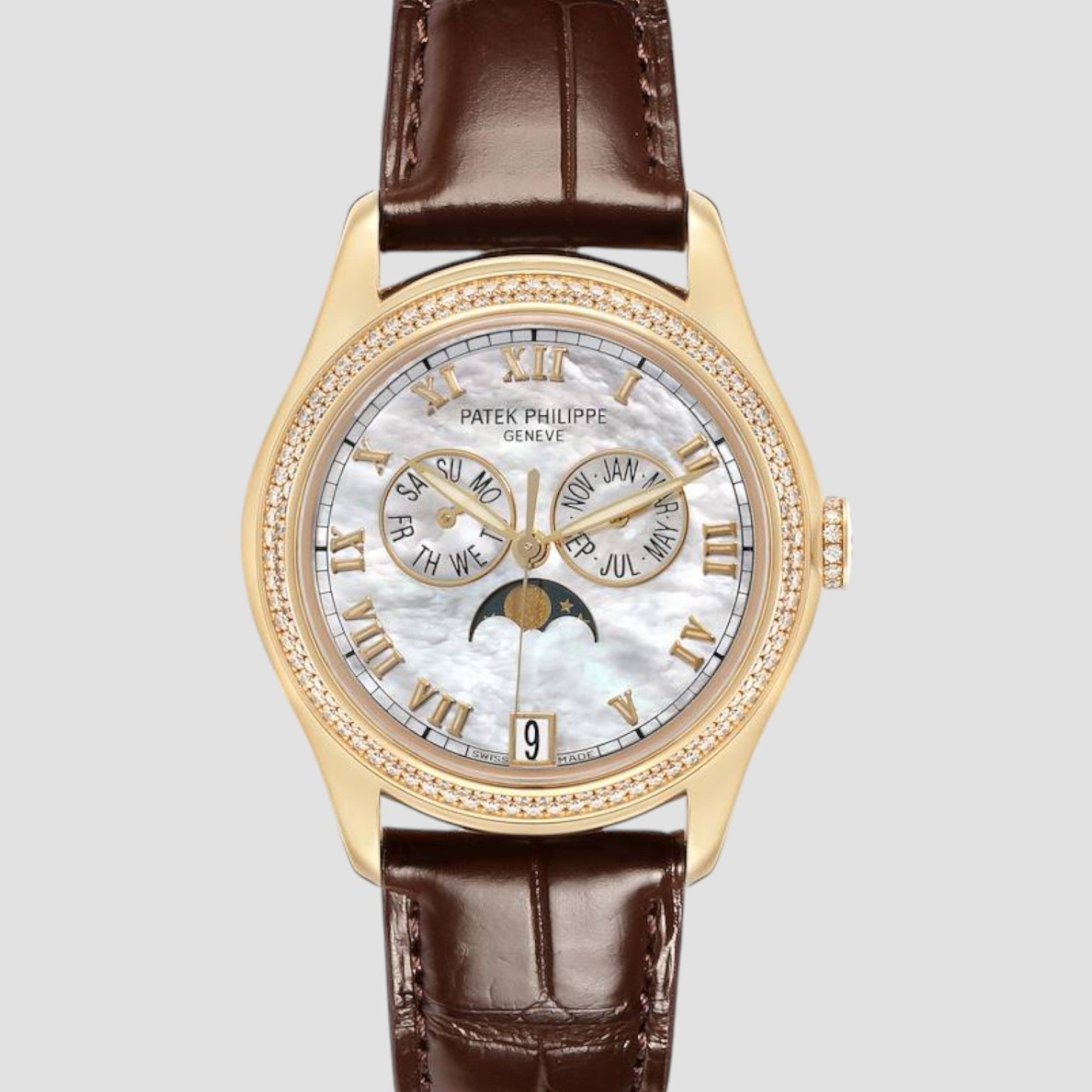 Annual Calendar Yellow Gold MOP Diamond Watch