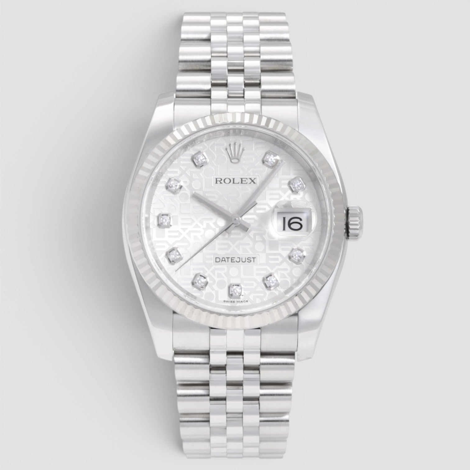 Datejust 36mm Stainless Steel & 18K White Gold Silver Diamond Dial