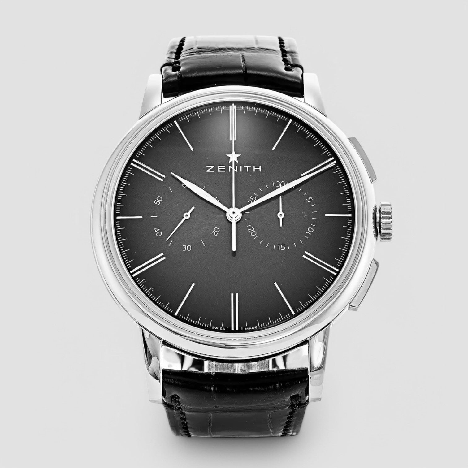 Elite Chronograph Classic Black Dial Black Leather Men's Watch