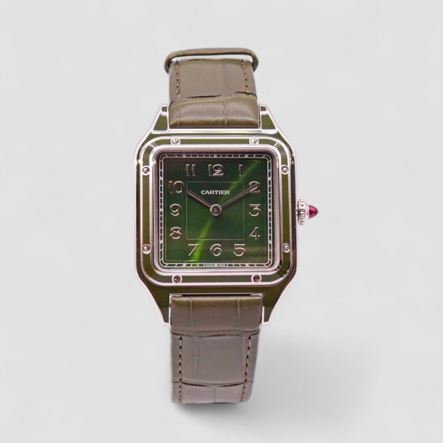 Santos Dumont Platinum Green Dial Mechanical Men's Watch