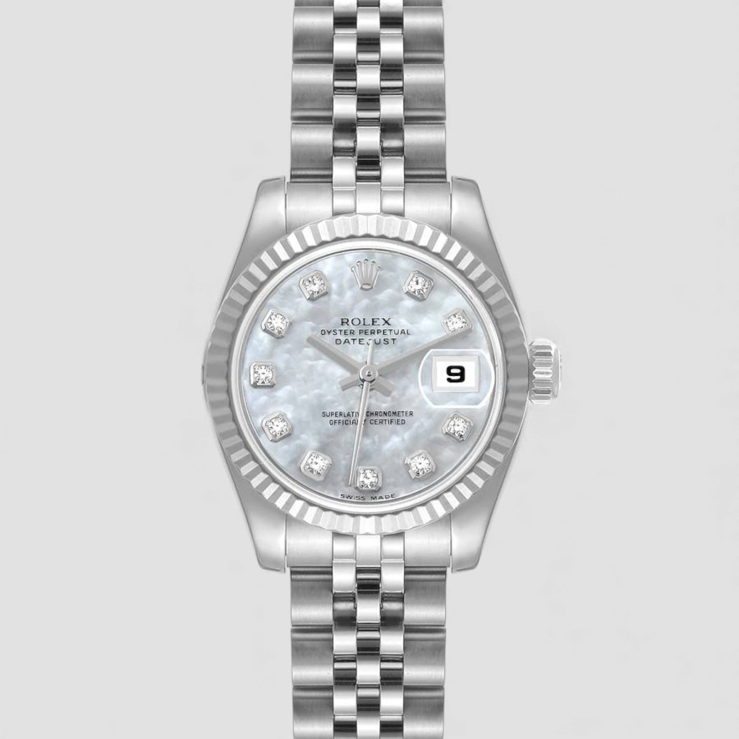 Datejust Steel White Gold Mother of Pearl Diamond Dial Ladies Watch