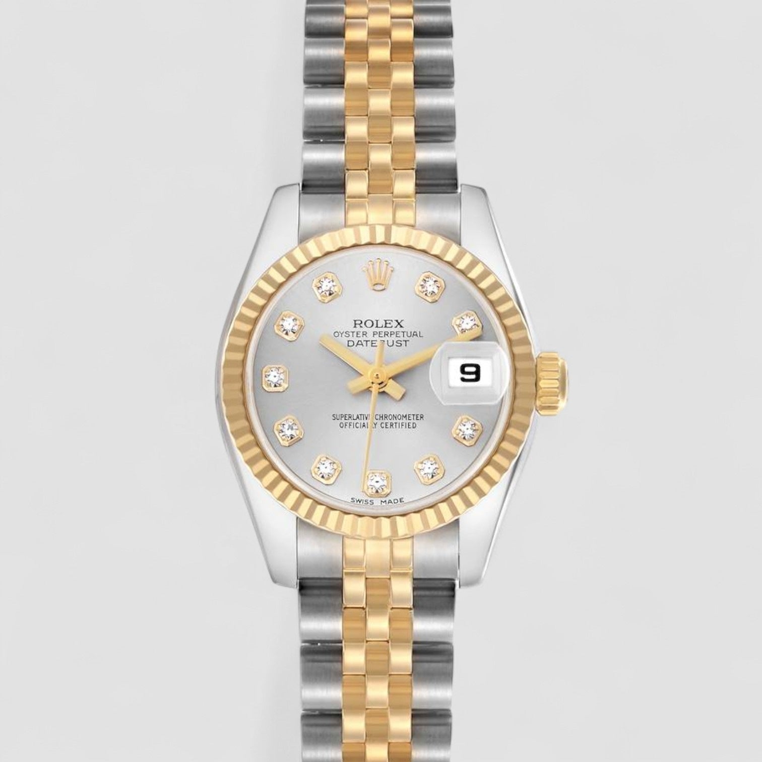 Lady-Datejust 26 White Dial Silver Diamond Bezel Watch