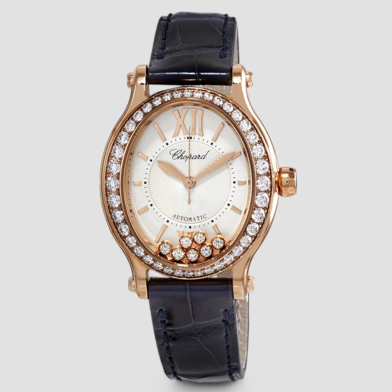 Happy Sport Oval 18kt Rose Gold Diamonds Hand Wind Ladies Watch