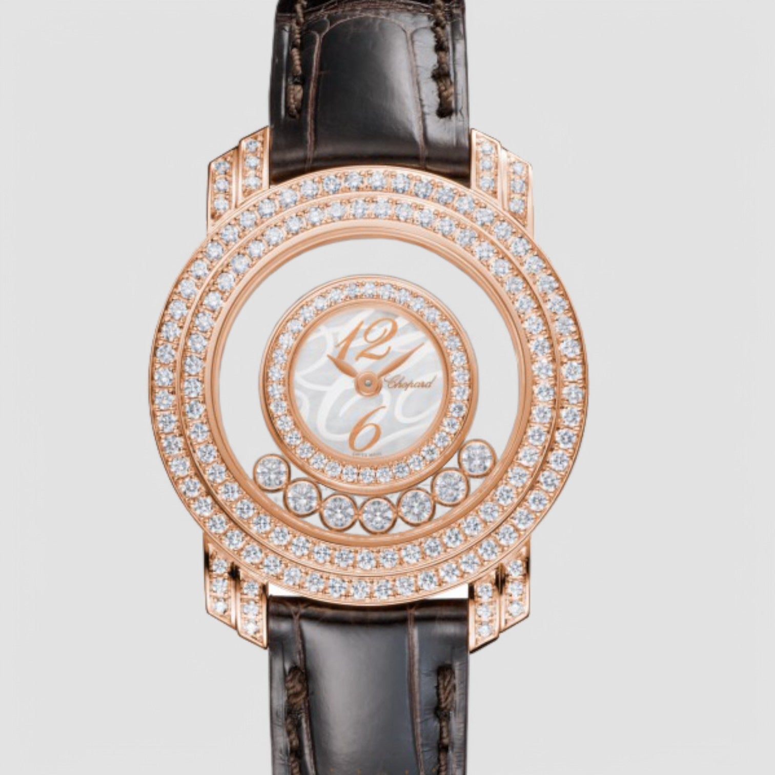 Chopard Happy Diamonds 18 kt Rose Gold Brown Leather Ladies Watch