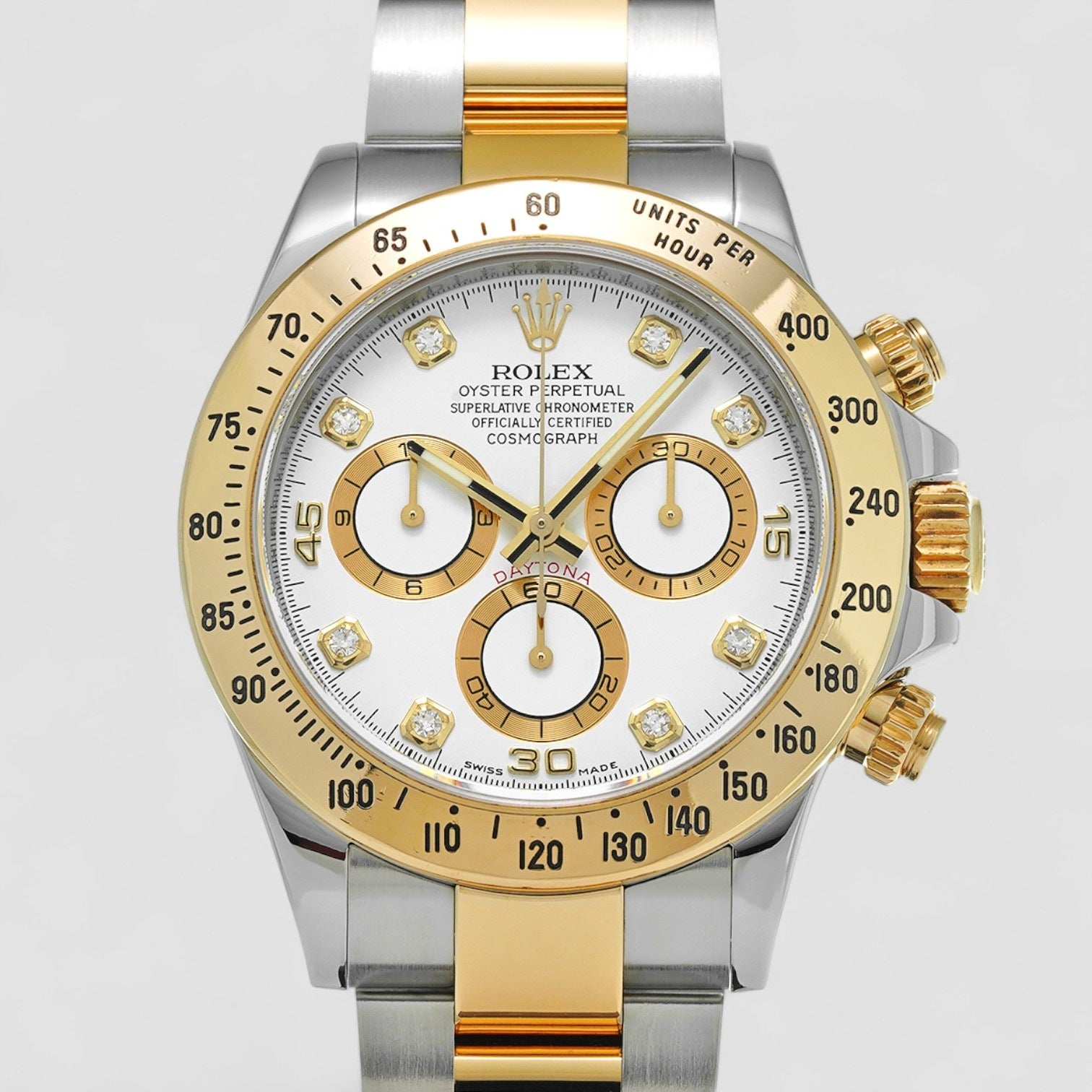 Daytona Steel Yellow Gold White Diamond Dial Mens Watch