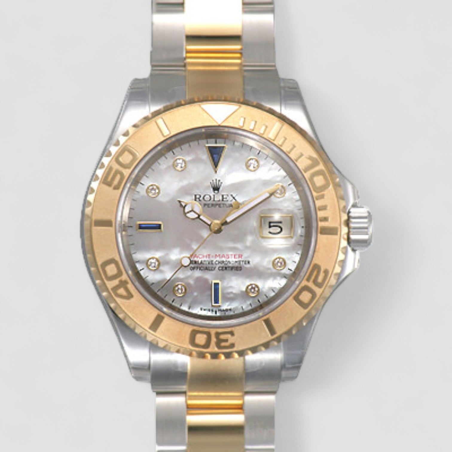 Yachtmaster Steel Yellow Gold Diamond Sapphire Serti Mens Watch