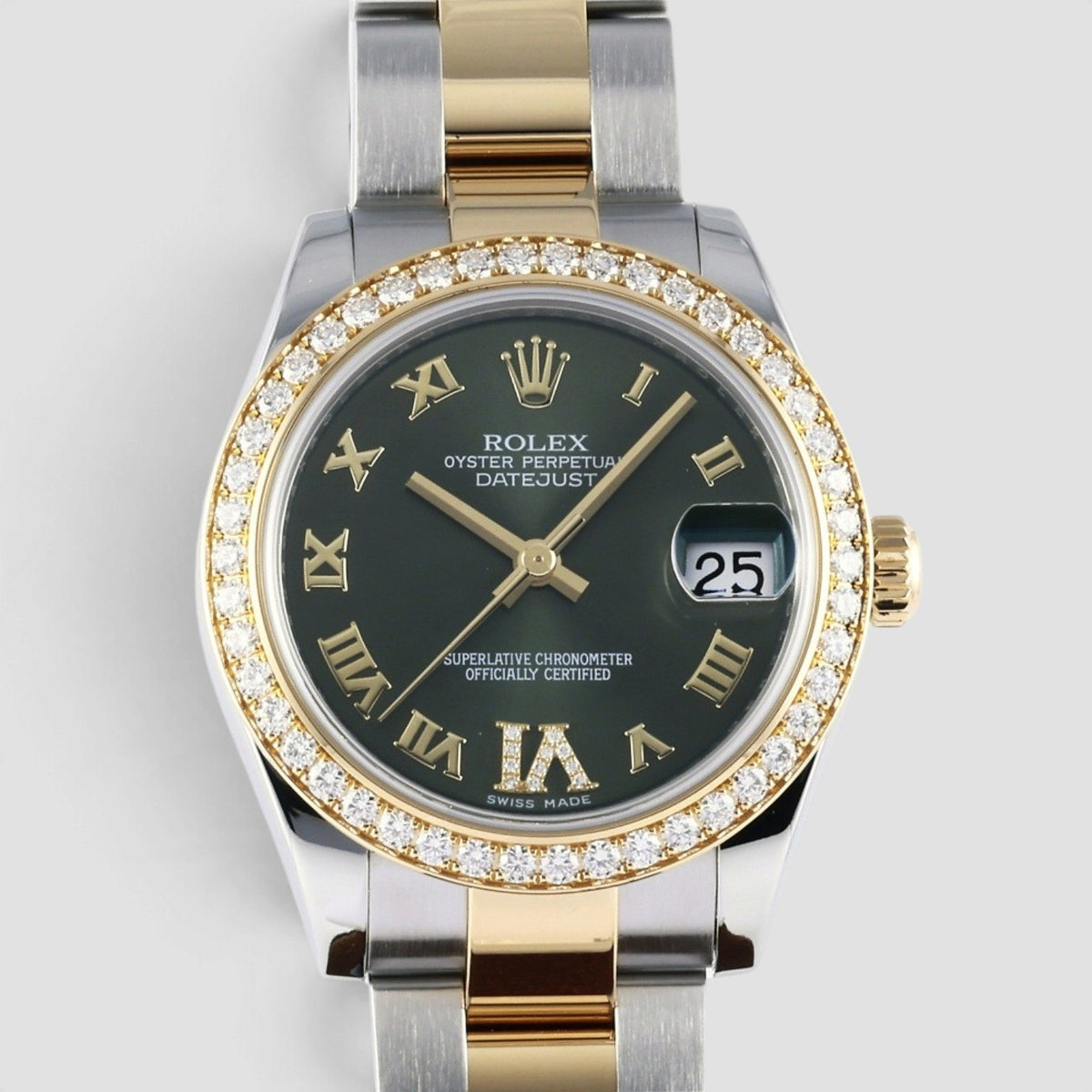 Datejust 31 Olive Green Roman Numeral Diamond Dial