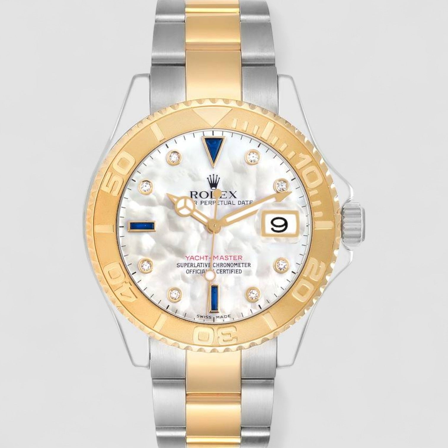 Yachtmaster Steel Yellow Gold Diamond Sapphire Serti Mens Watch