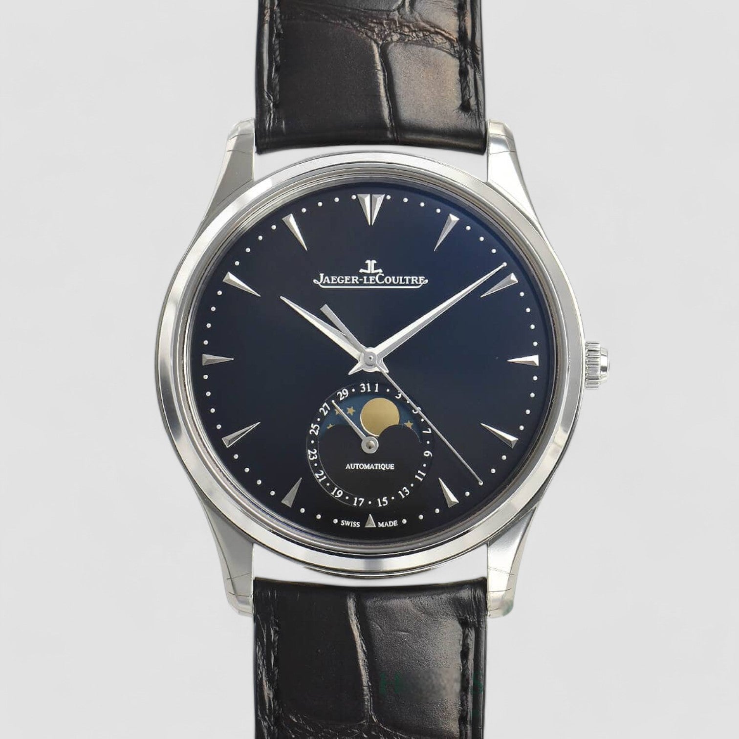 Master Ultra Thin Moon Stainless Steel Black/Leather Ø39 mm